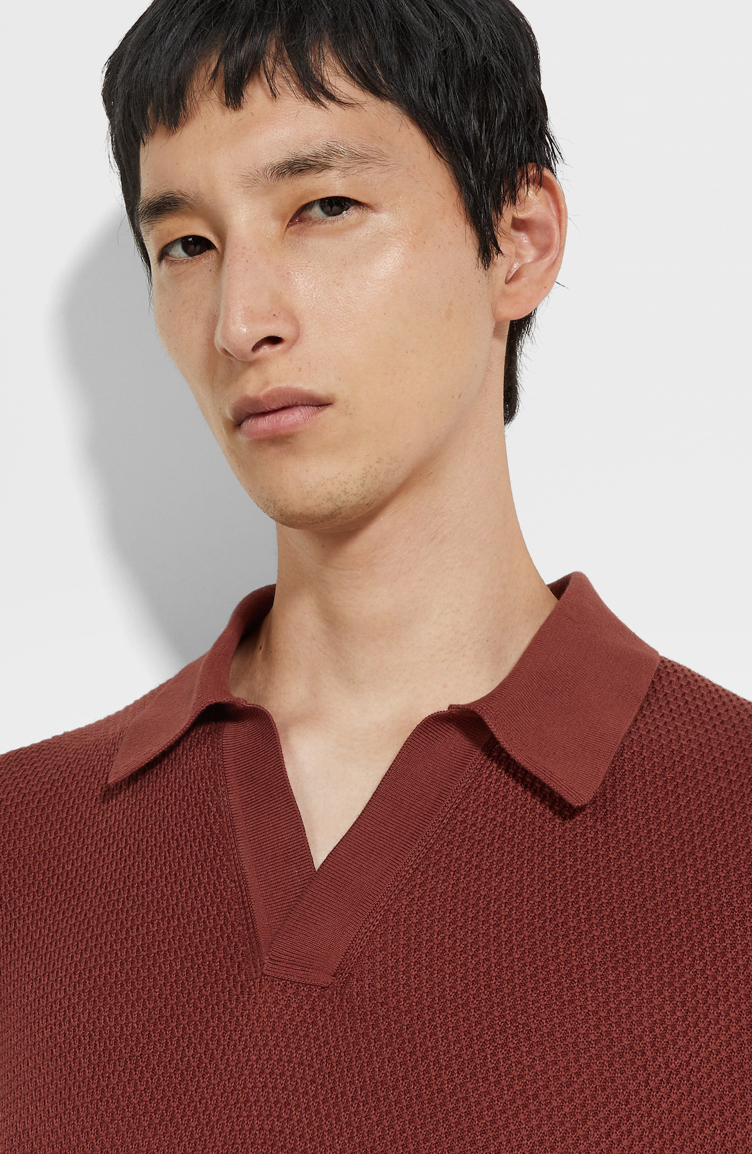 ZEGNA Waffle Knit Premium Cotton Polo Sweater in Medium Orange Solid at Nordstrom - 3