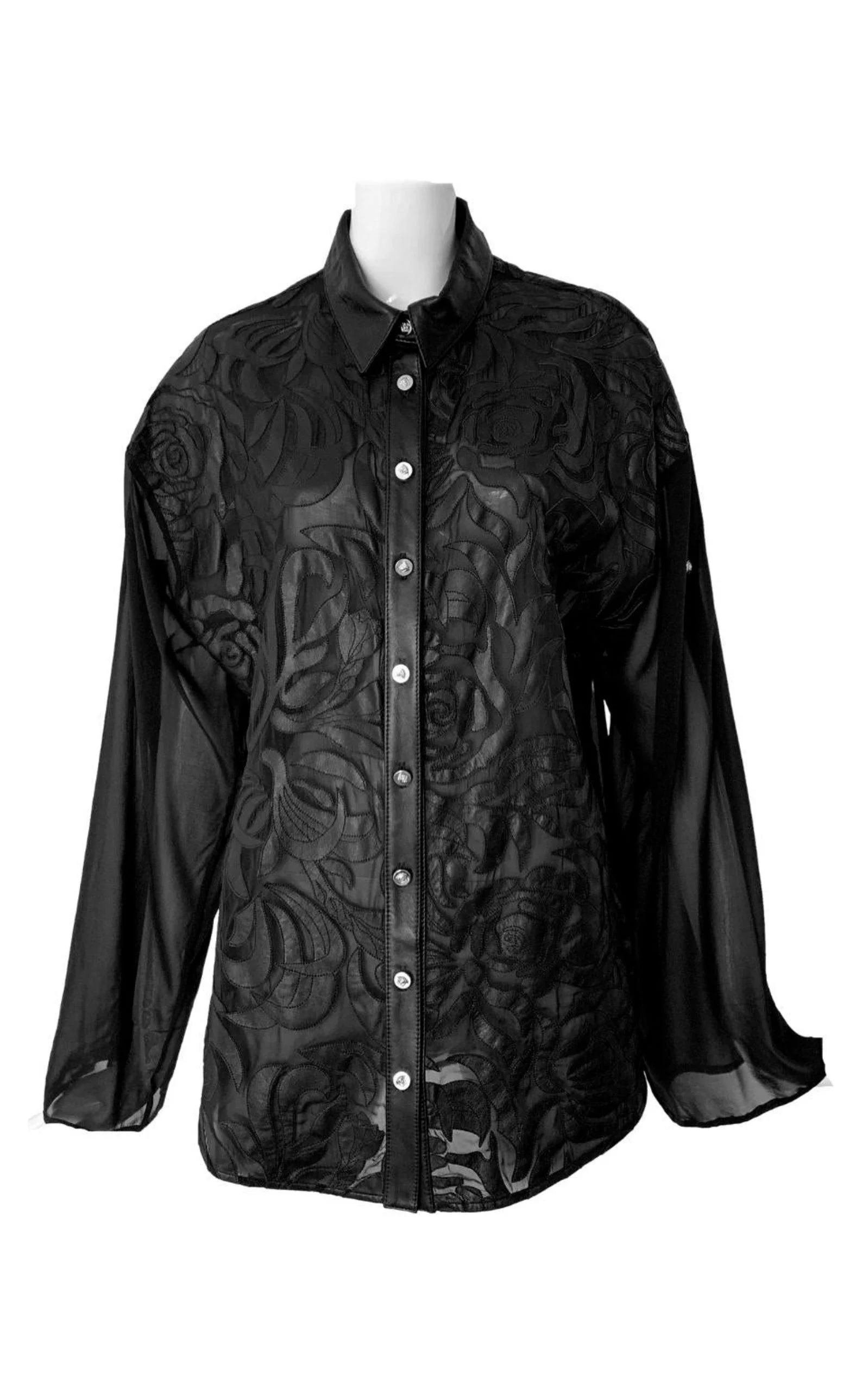 Silk Cut Out Leather Applique Shirt - 1