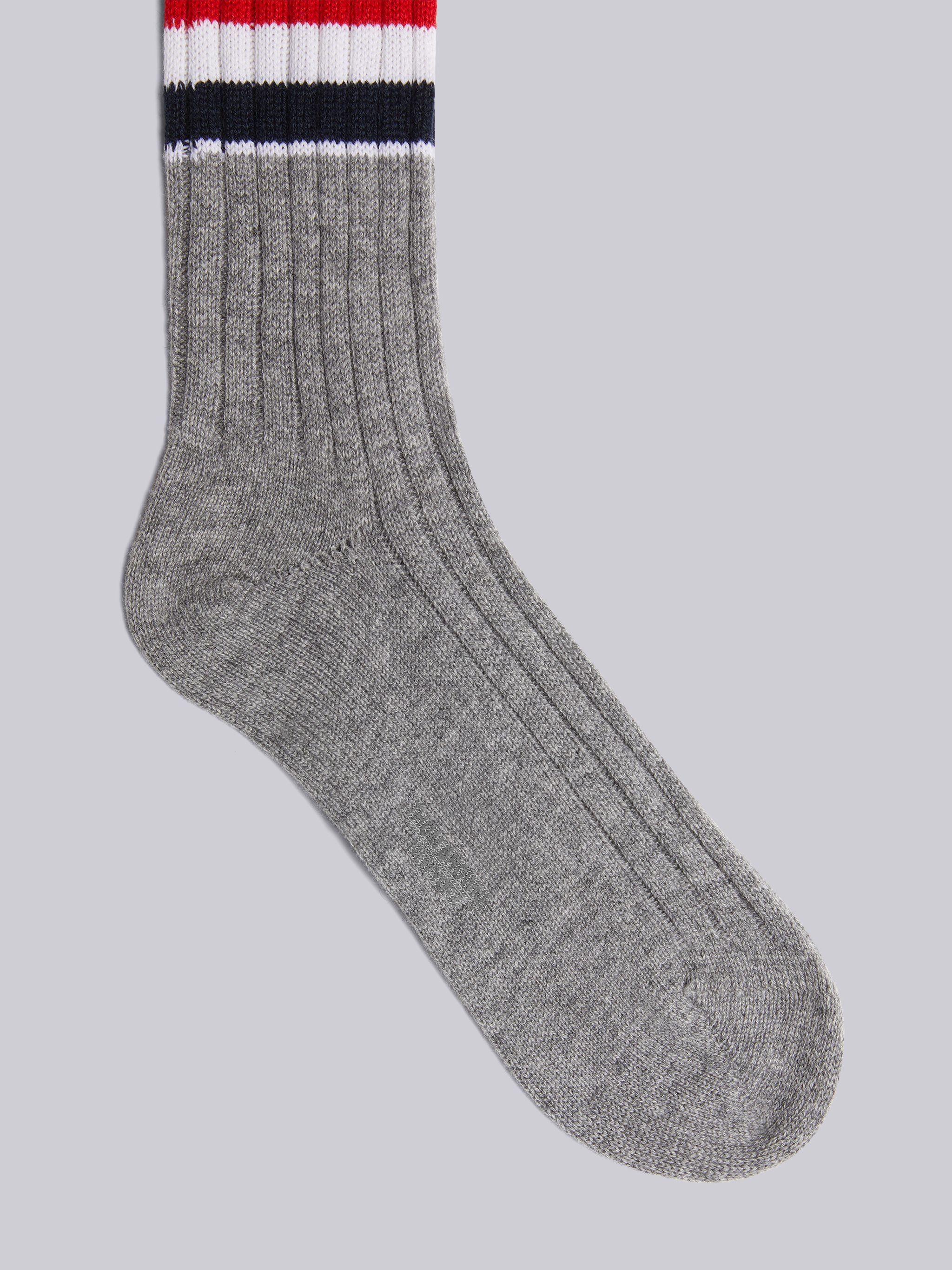 Light Grey Cashmere Chunky Rib Multicolor Stripe Mid-calf Socks - 2