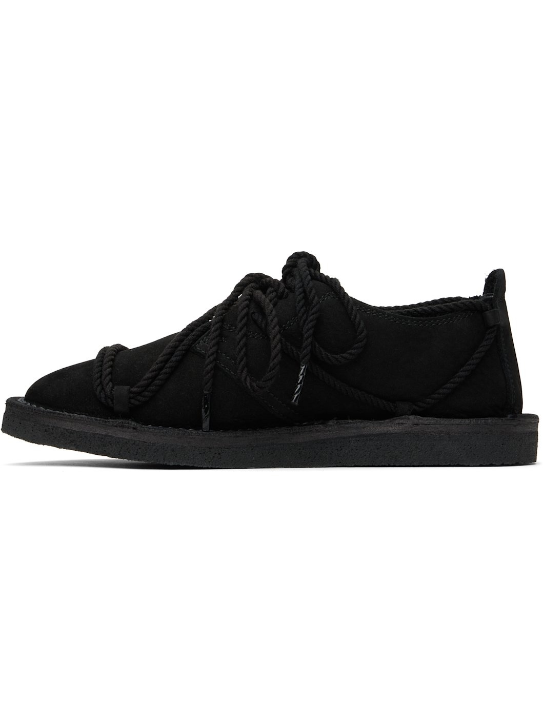 Black Nubuck Leather Random Rope Loafers - 3