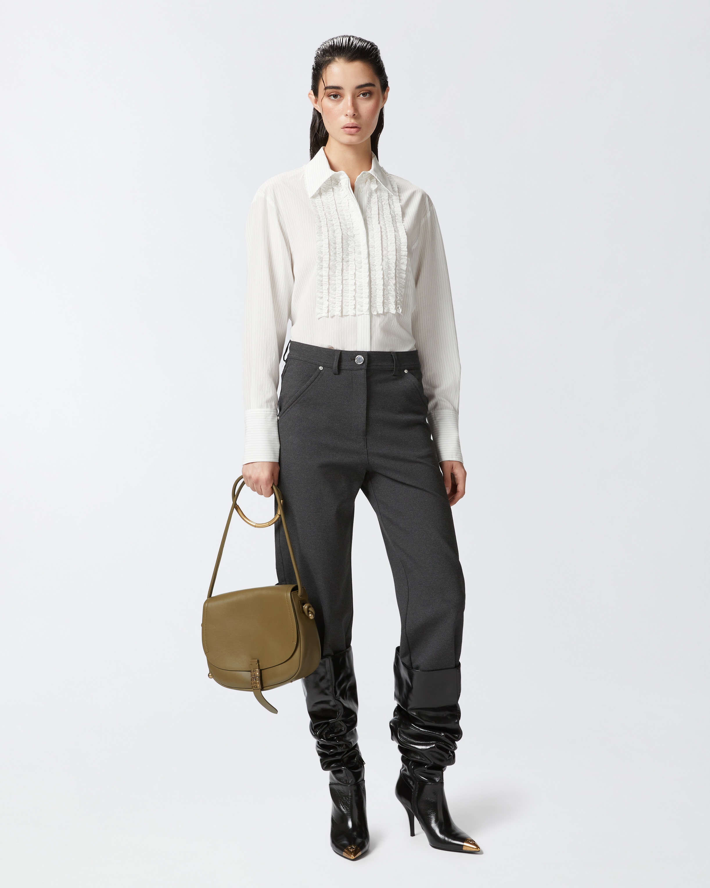 PINSTRIPED SHIRT WITH FRONT RUFFLES - 3