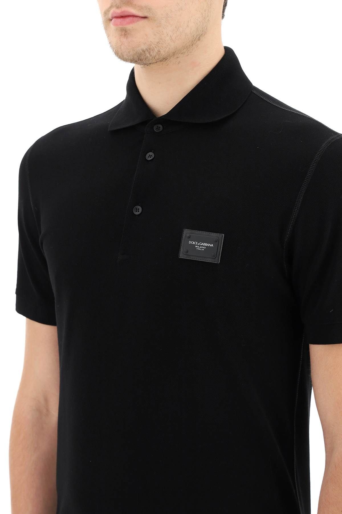 PIQUET POLO SHIRT WITH LOGO PLAQUE - 5