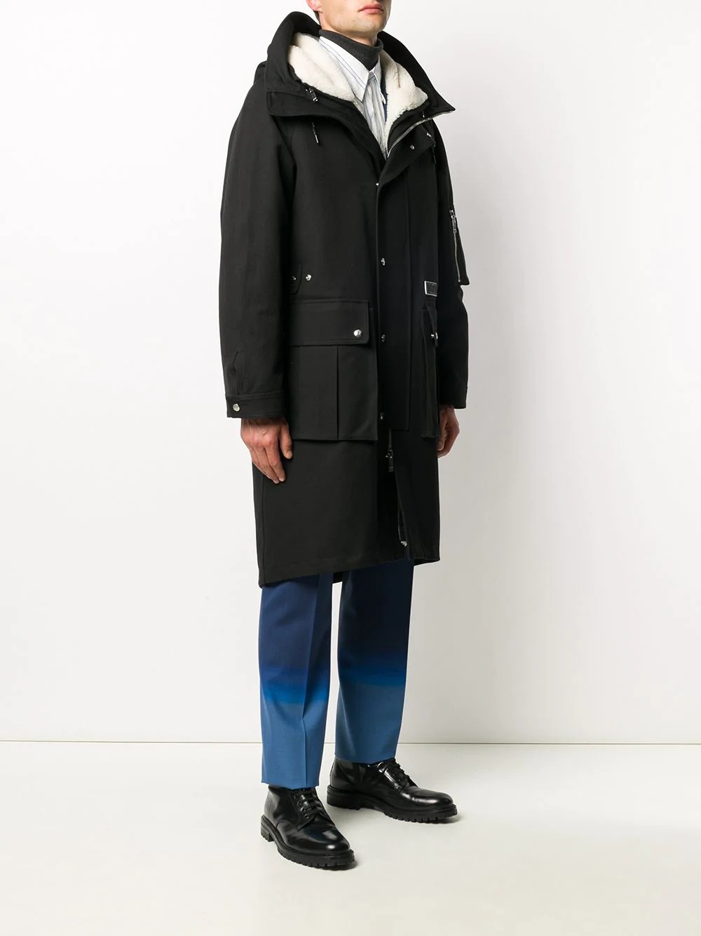 drawstring-hood shearling coat - 3