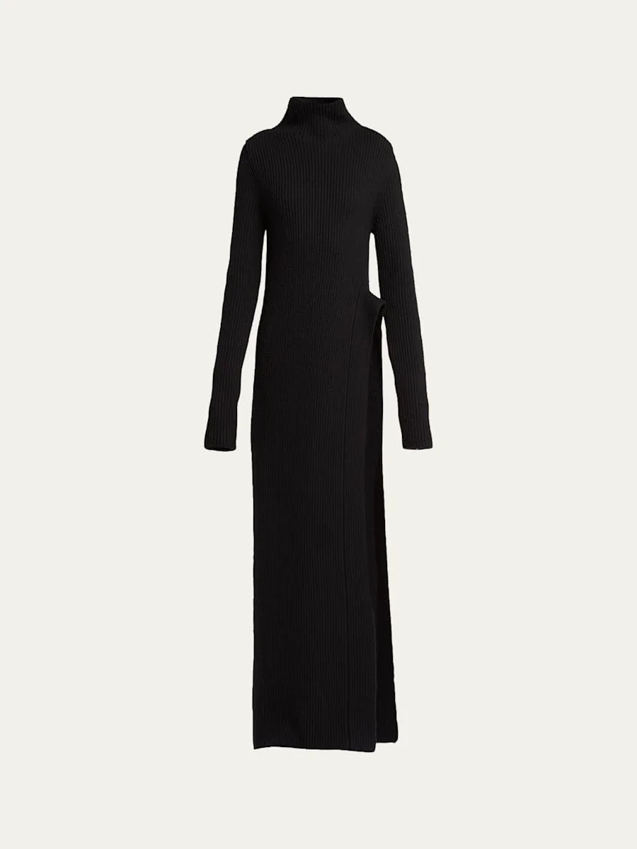 x Jil Sander Asymmetric Wool Turtleneck Dress - 1