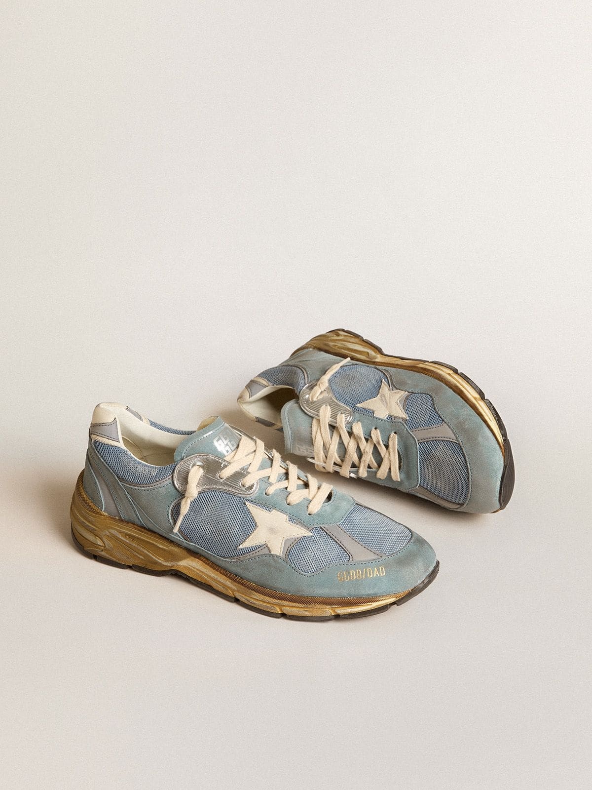 Men's Dad-Star in light blue mesh and suede with white leather star and heel tab - 2