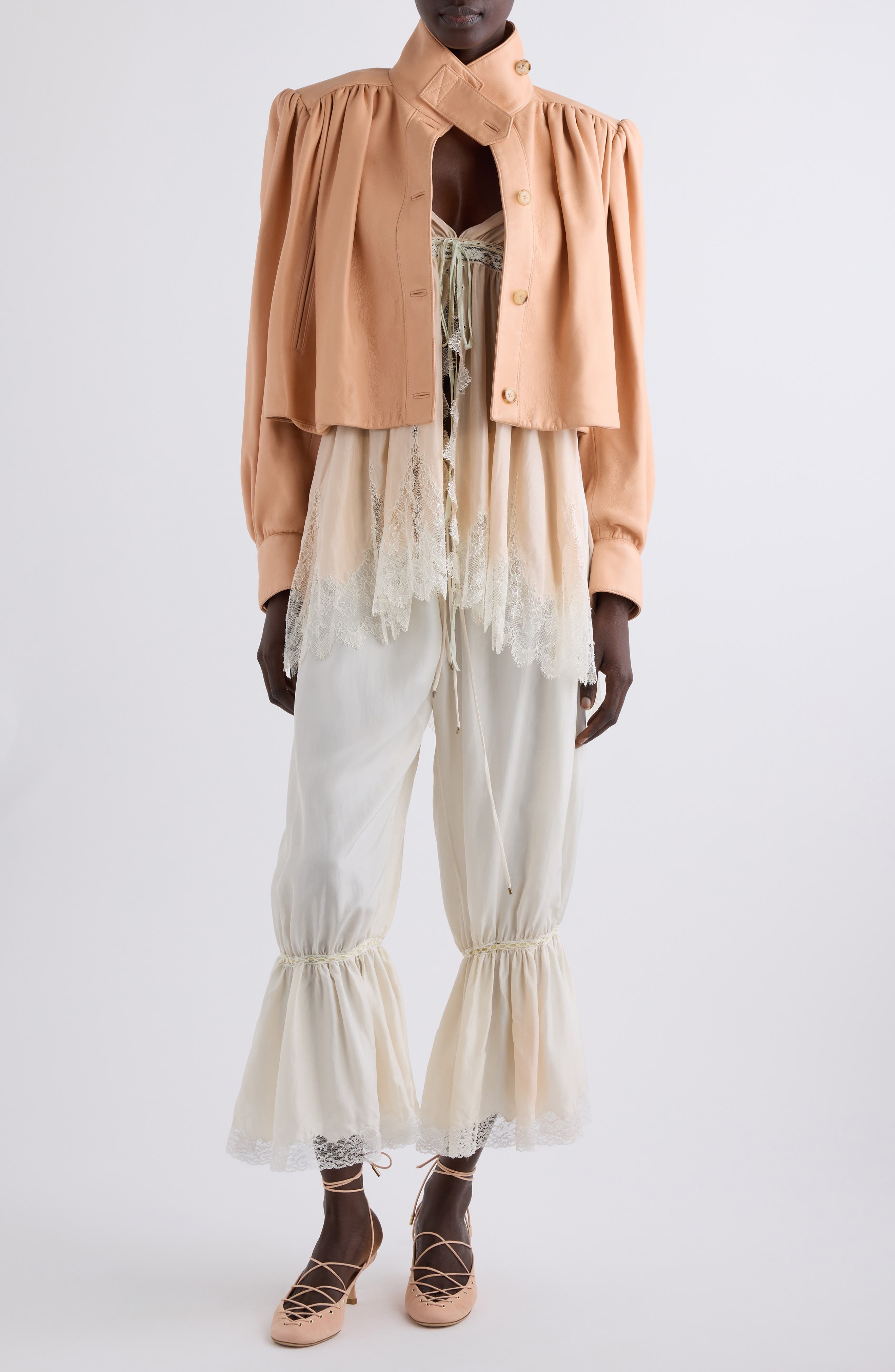 Chloé Lace Trim Silk Crop Pants in Coconut Milk at Nordstrom - 2
