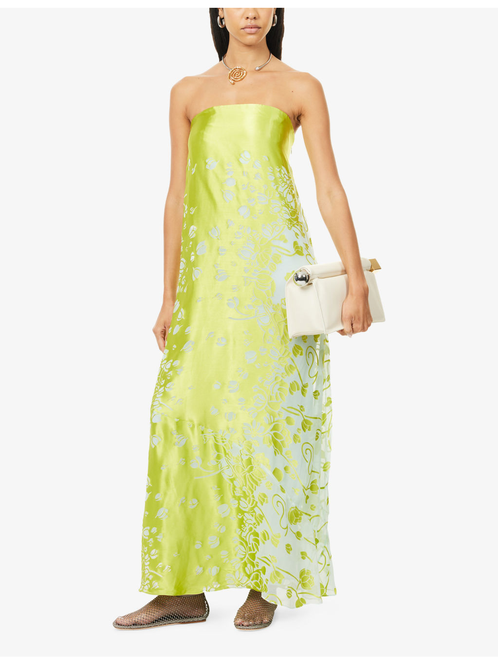 Burnout Jacquard Strapless Woven Midi Dress - 2
