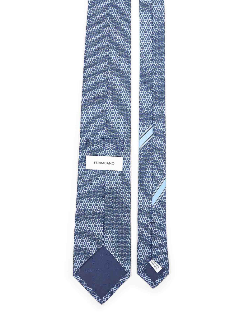 FERRAGAMO Dark blue Gancini print silk tie outlook