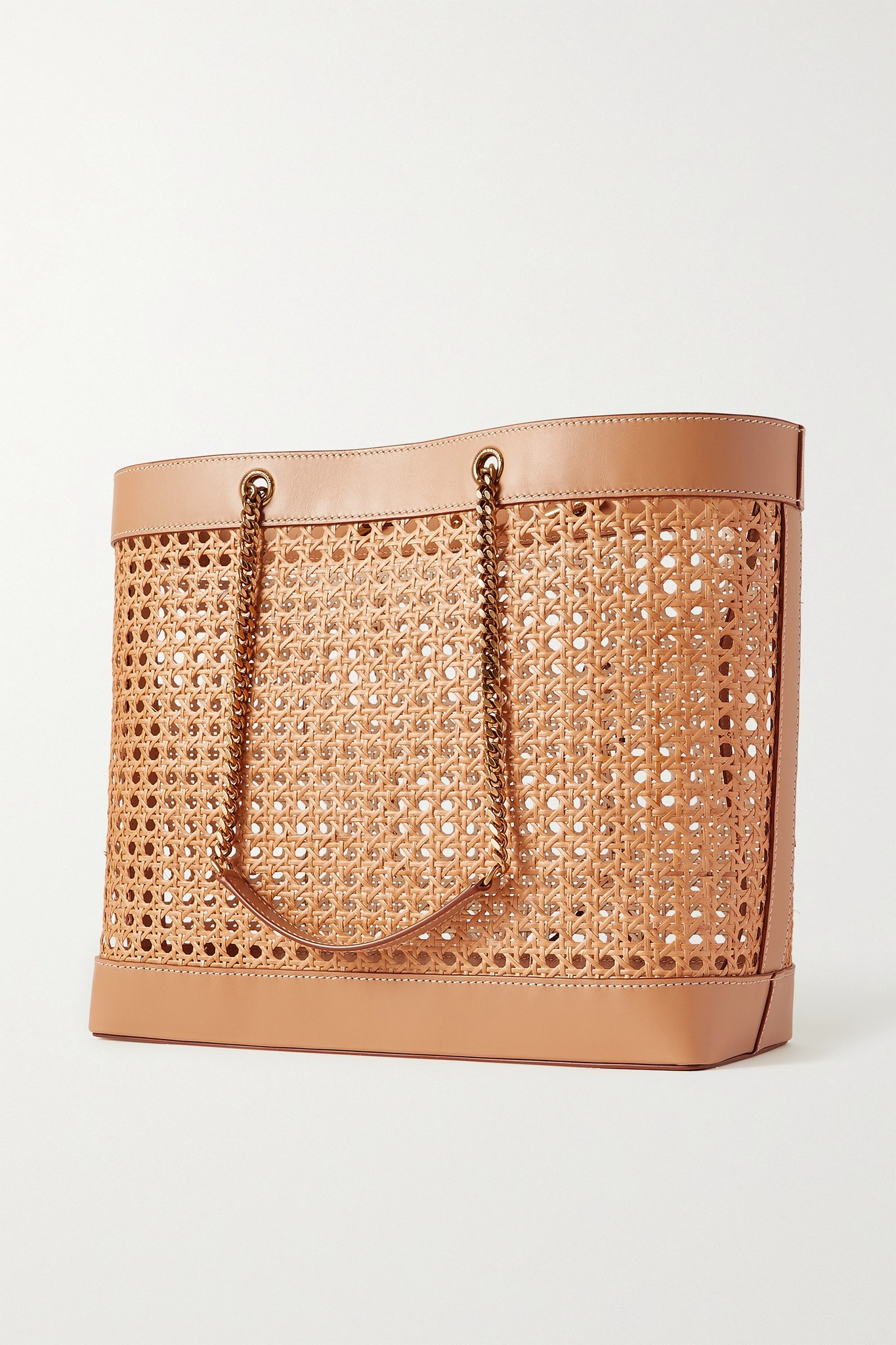 Shopping leather-trimmed straw tote - 3