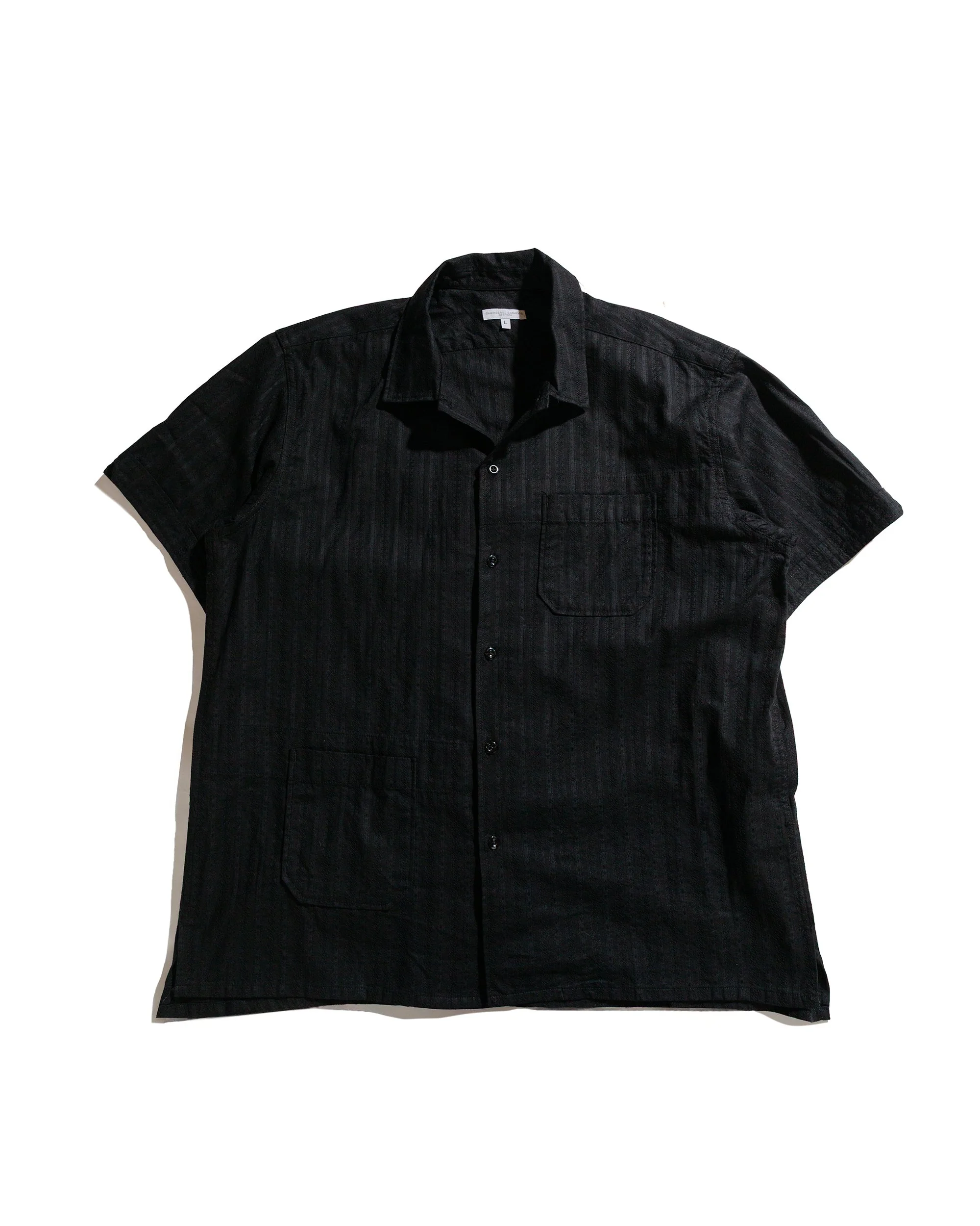 Camp Shirt Black Cotton Lace Stripe Jacquard - 1