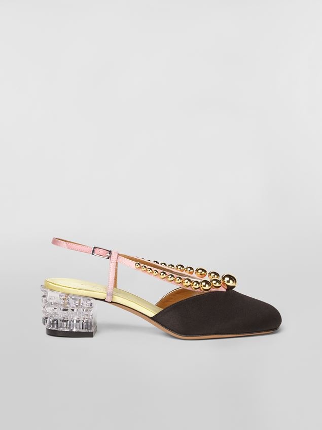 SILK SATIN PUMP WITH SCULPTED HEEL IN TRANSPARENT PLEXIGLASS - 1