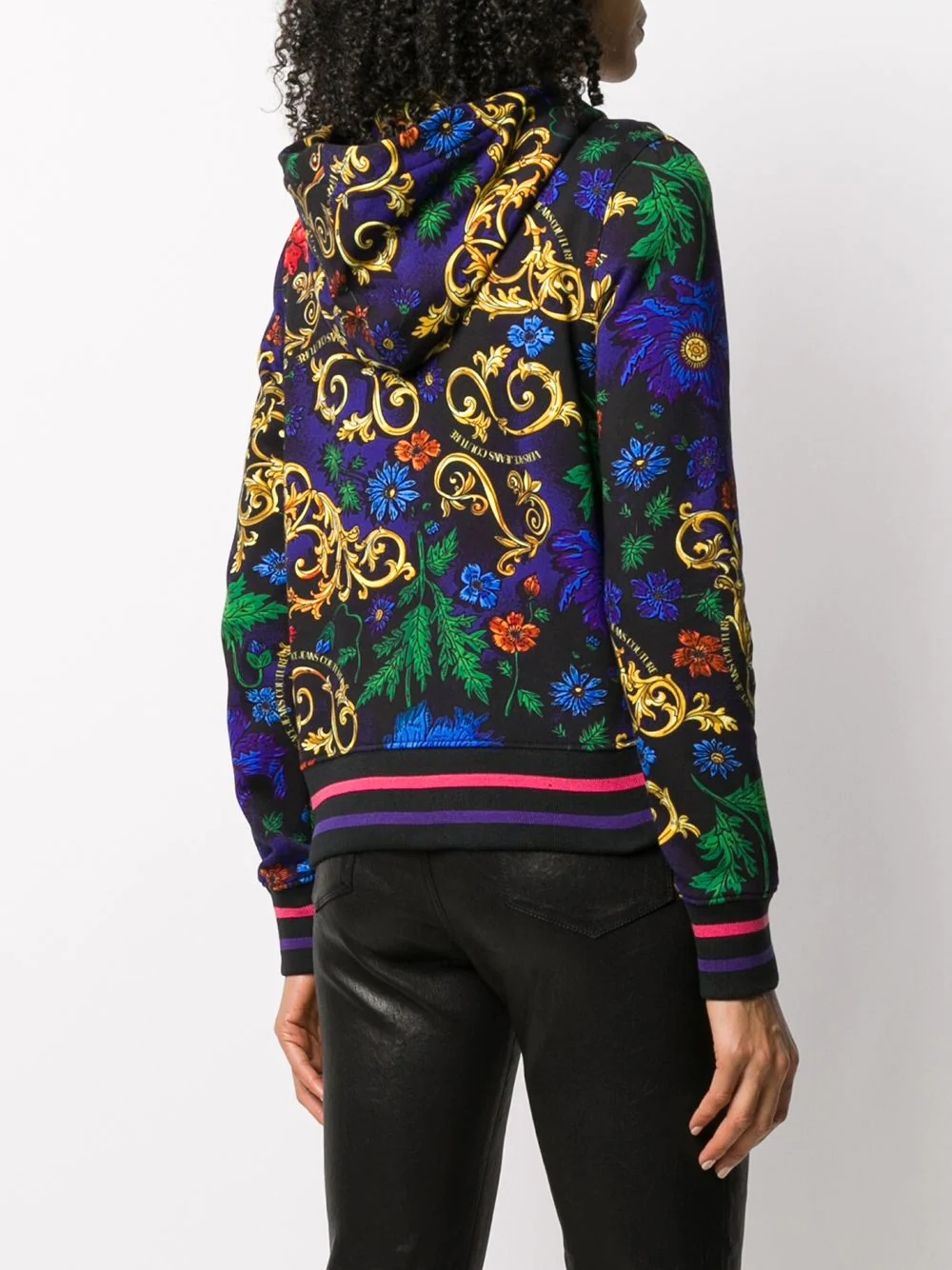 Barocco floral print zip-front hoodie - 4