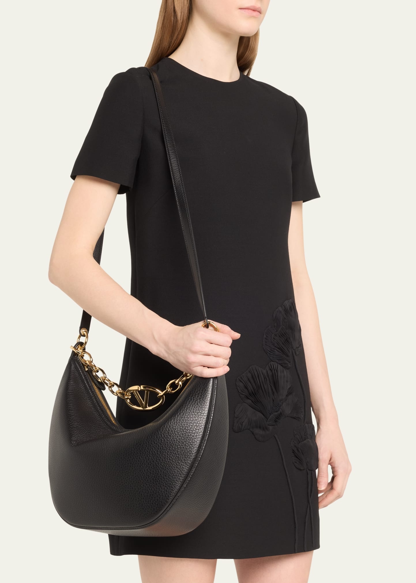 Valentino Medium VLOGO Moon Leather Hobo Bag