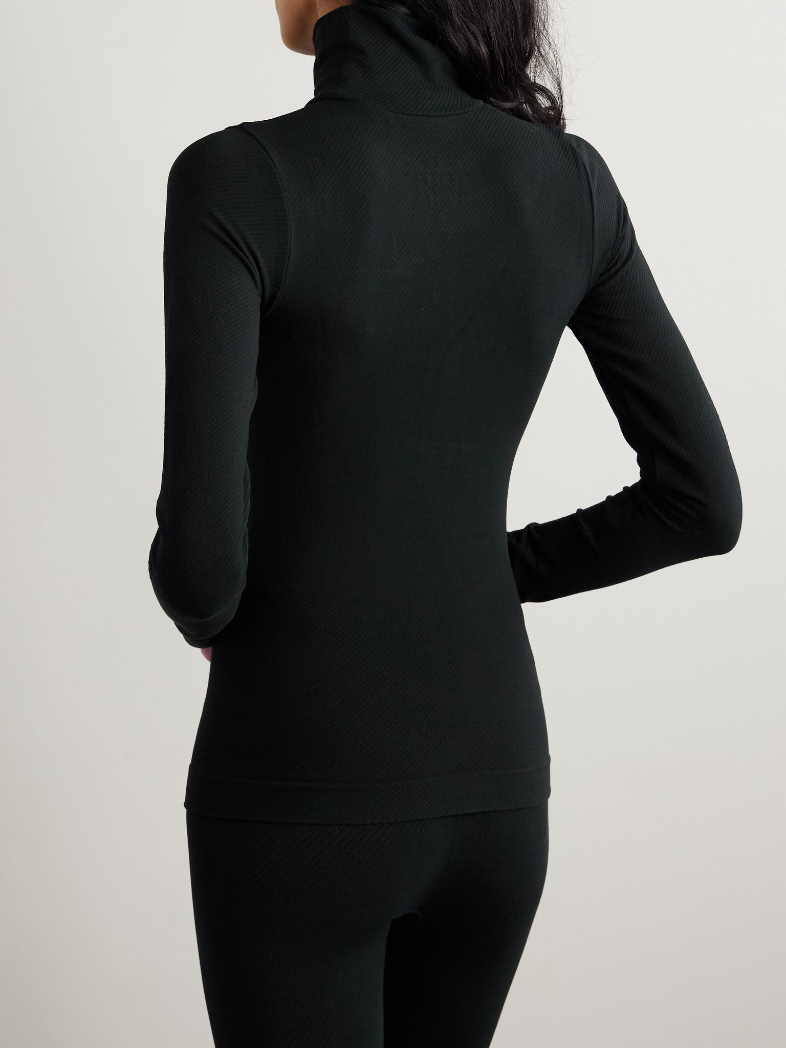 Ribbed thermal modal-blend turtleneck top Black - 3