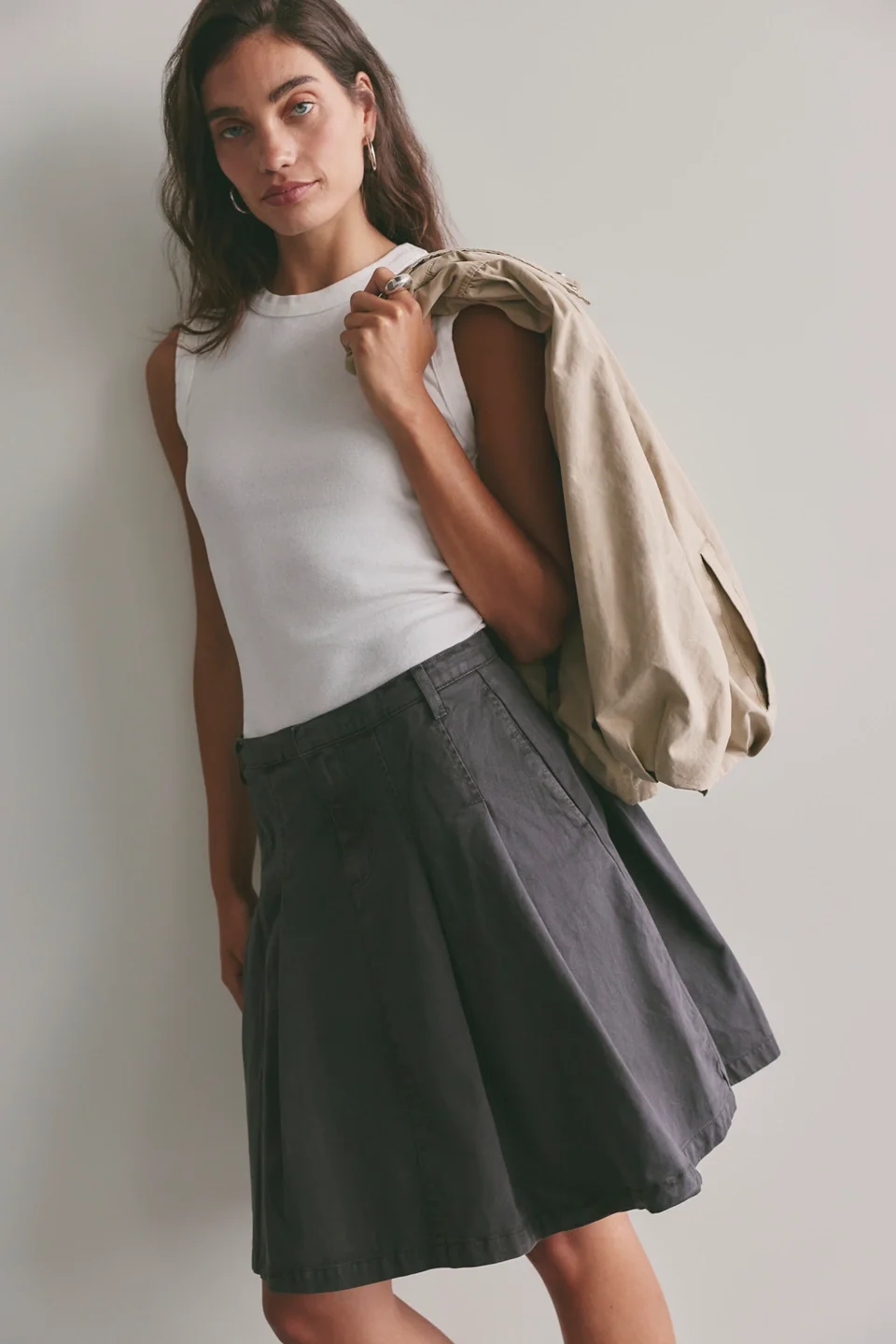 Chino Pleated Midi Skirt - 1