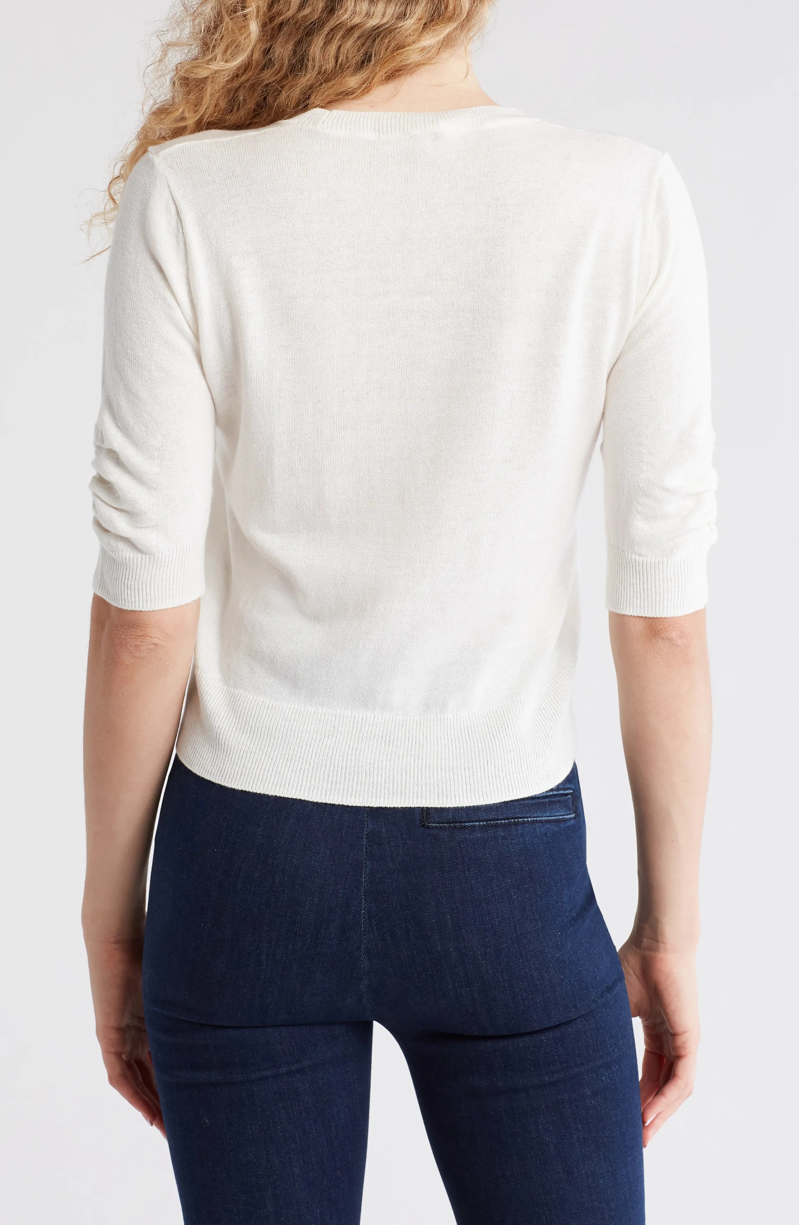 Gathered Short Sleeve Sweater - 2