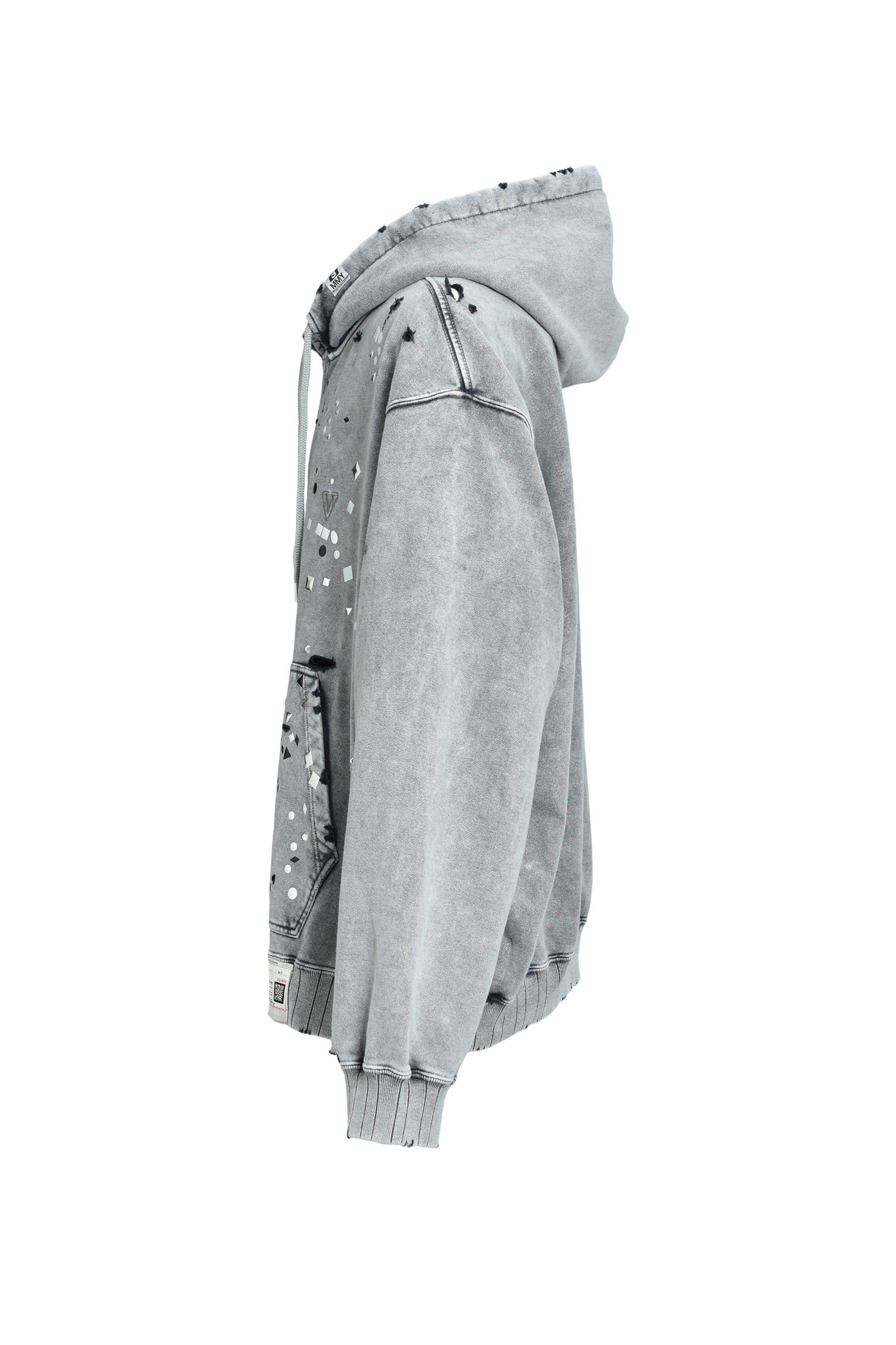 EMBELLISHED BLEACHED HOODIE / GRY - 8