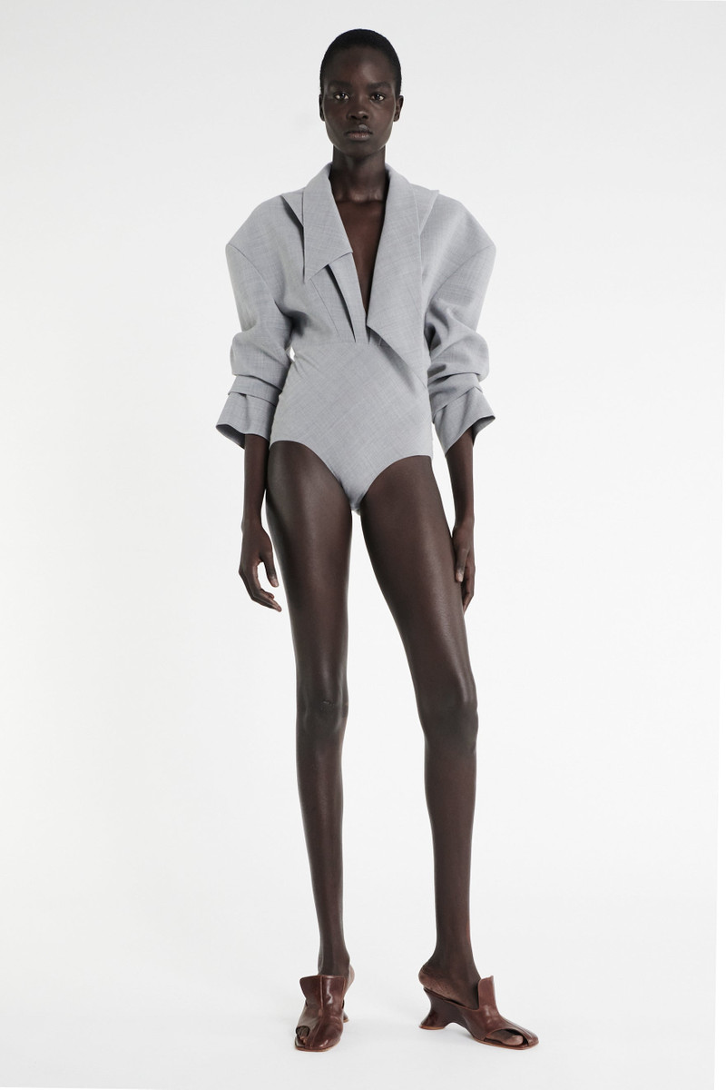 TAILORED BODYSUIT WITH SHIRT COLLAR INSERT GREY MELANGE 1