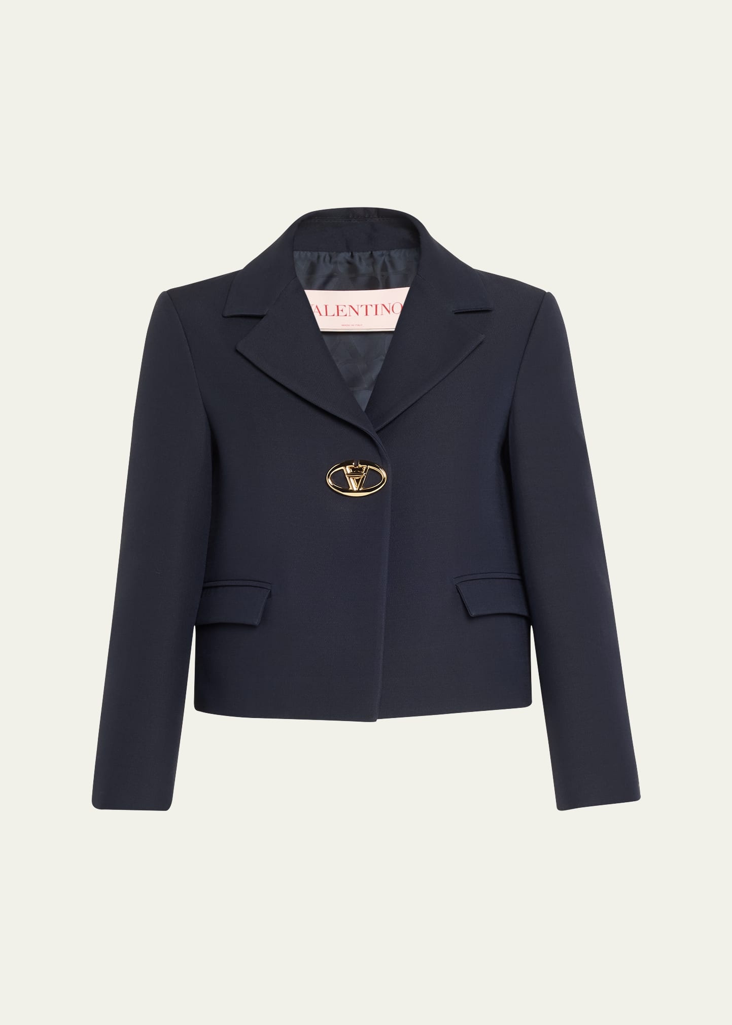 Metal Logo Crepe Crop Wool Blazer - 1