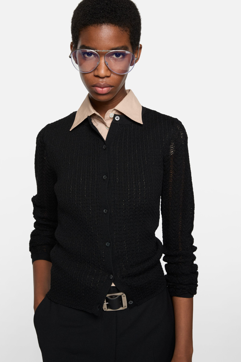 Wool ribbed cardigan - Black 4