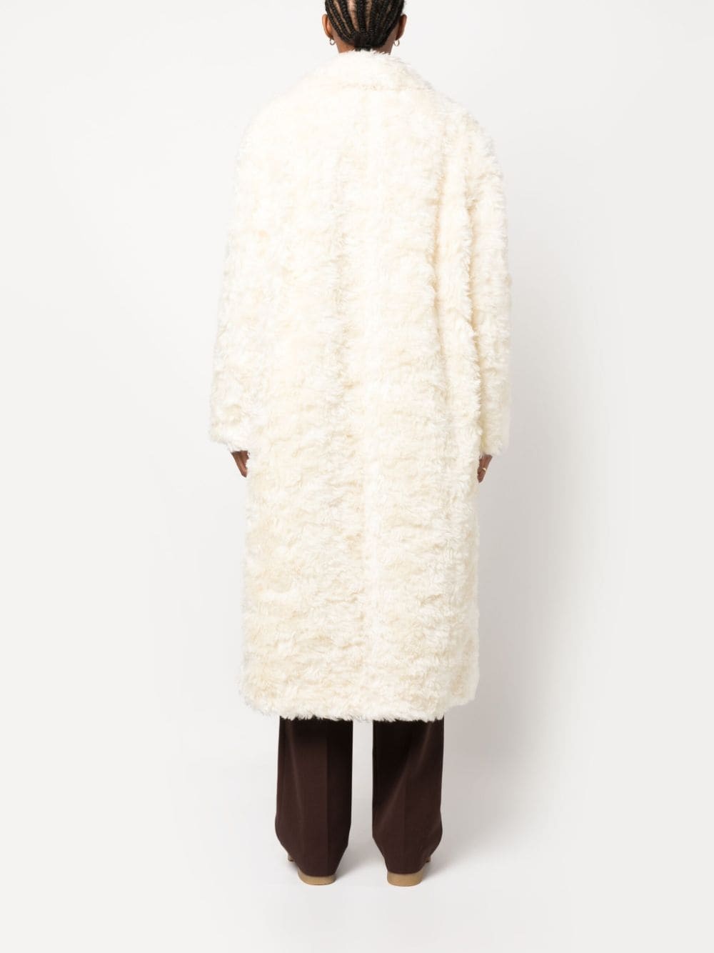 notched-lapels faux-fur coat - 4