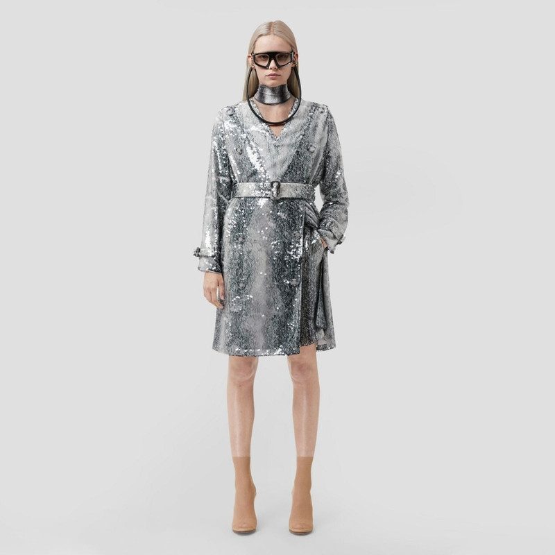Burberry Sequinned Animal Print V-neck Trench Dress outlook