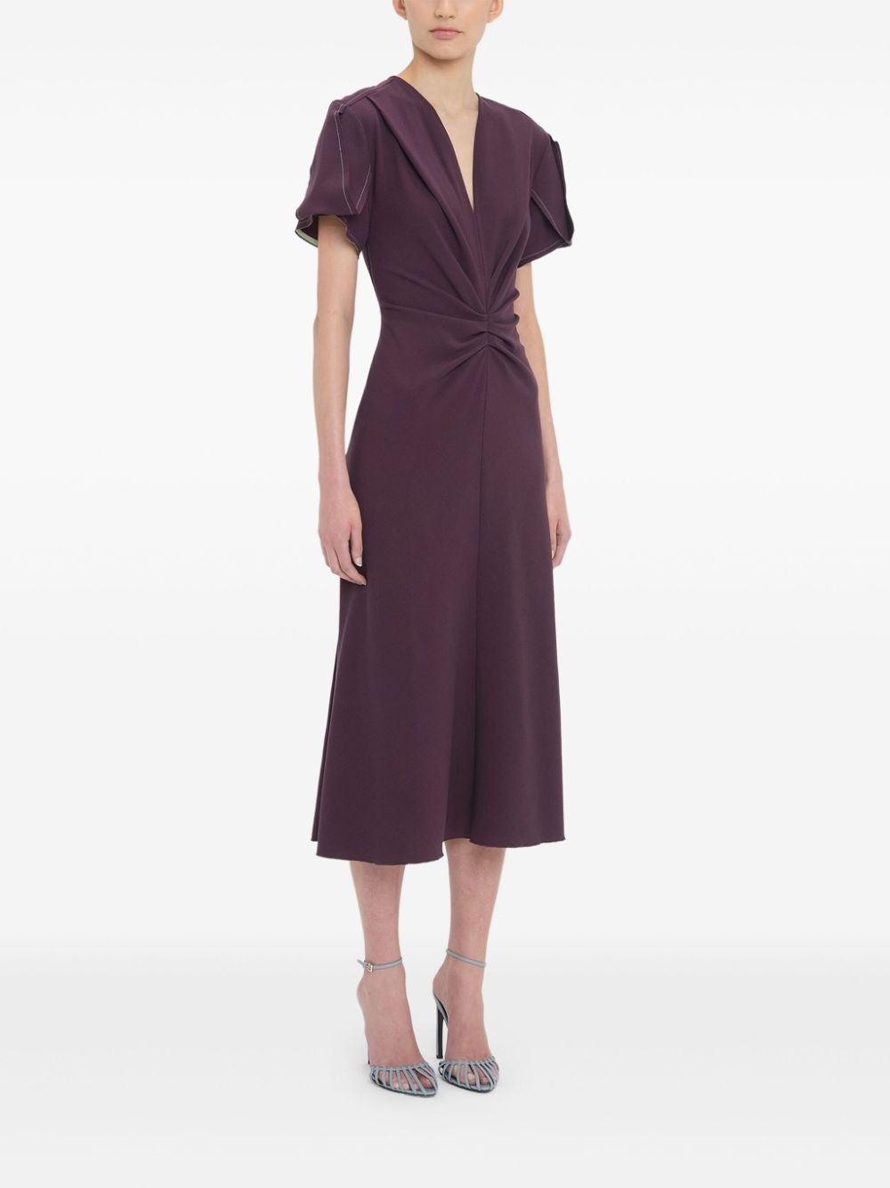 gathered V-neck midi dress - 3