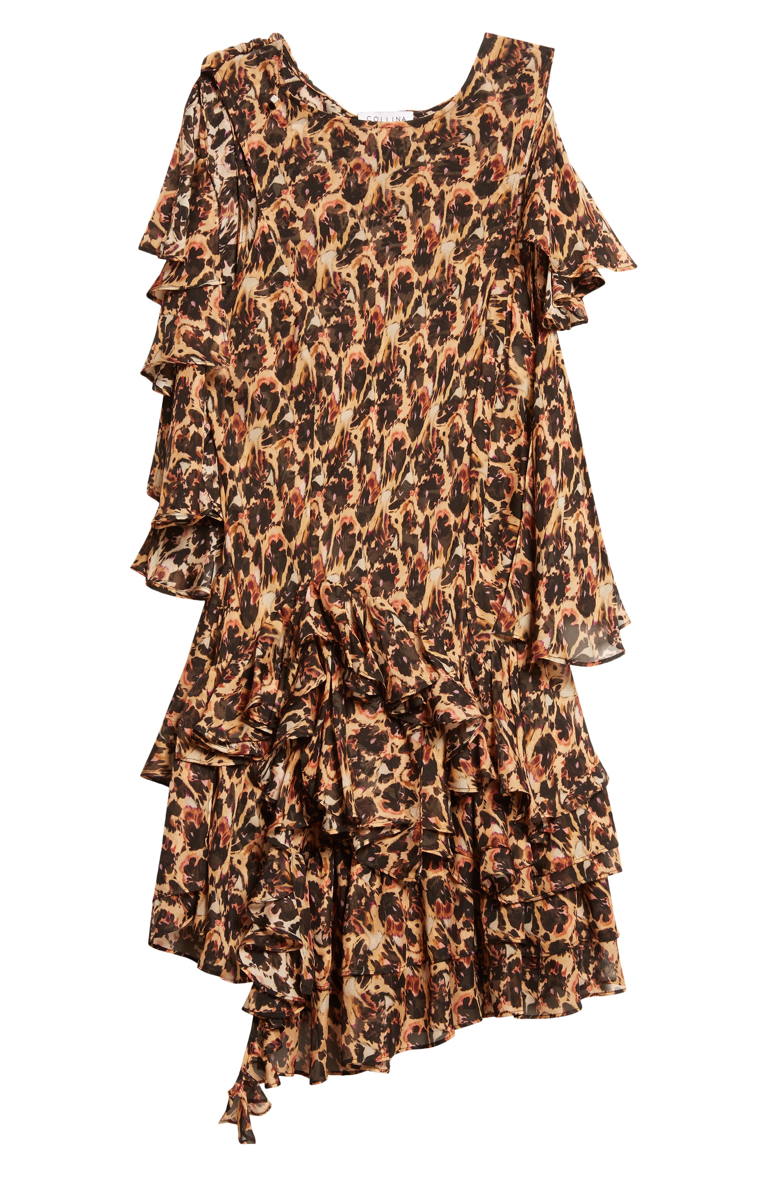 Collina Strada Leopard Print Ruffle Silk Minidress in Leopard Peony at Nordstrom - 5