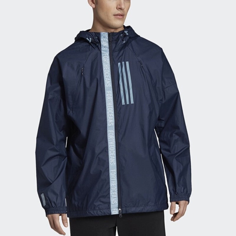 adidas Casual Training Sports Windproof Hooded Jacket Navy Blue EB7600 - 4