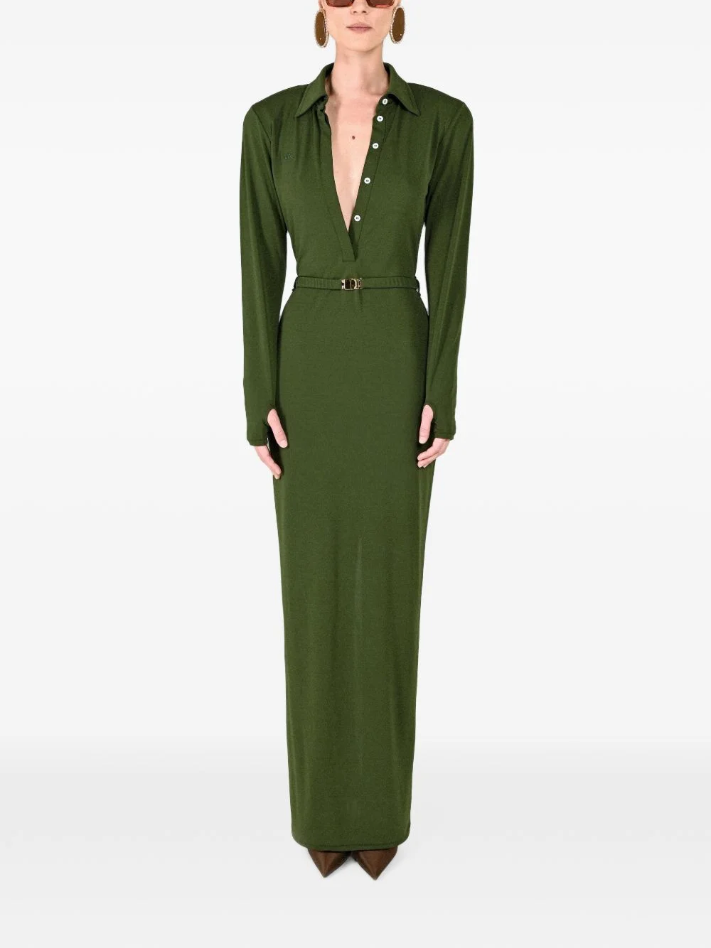 polo-collar belted maxi dress - 1