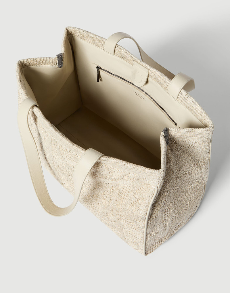 Dazzling water lillies knit tote bag in linen and cotton 5