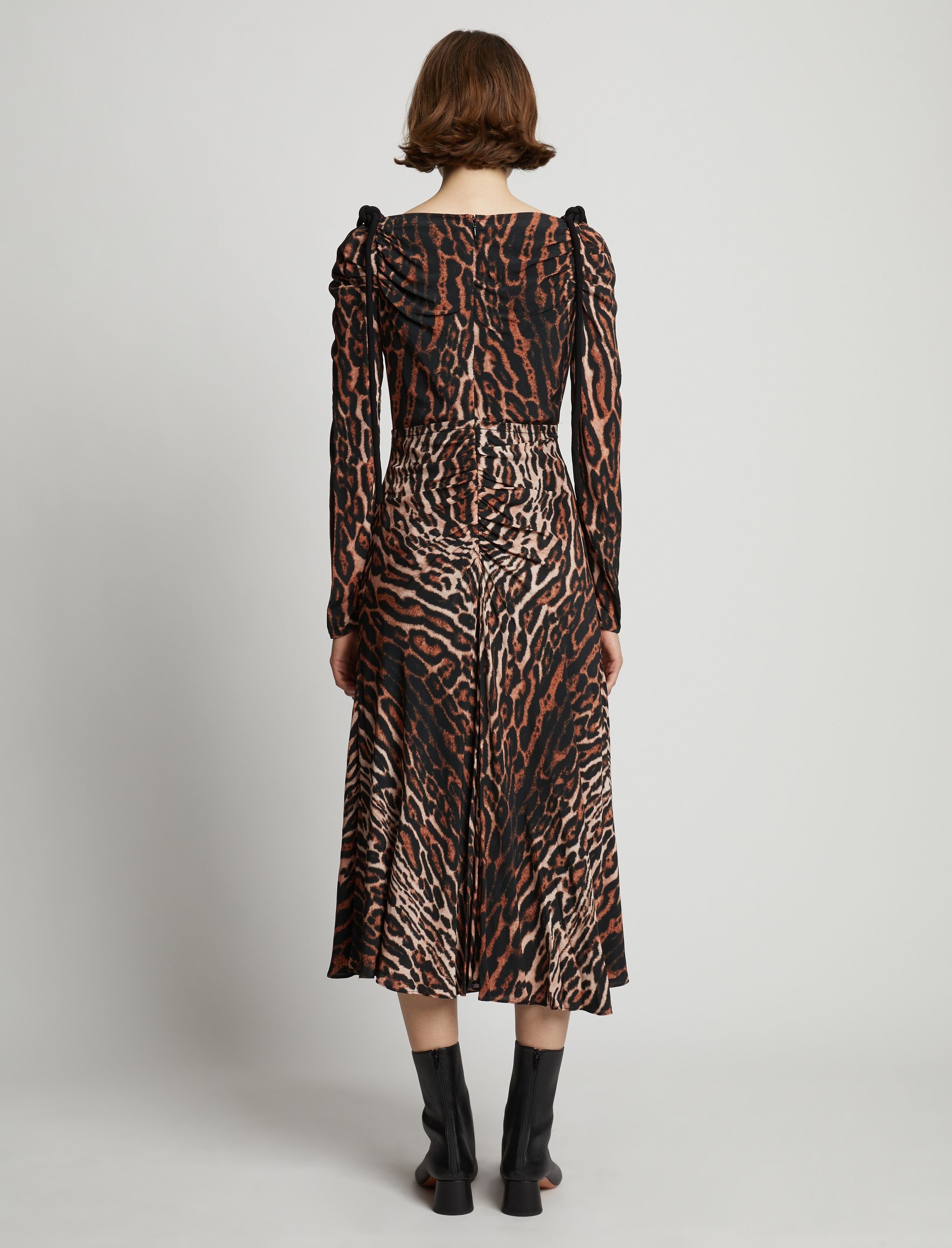 Leopard Crepe De Chine Cinched Dress - 4