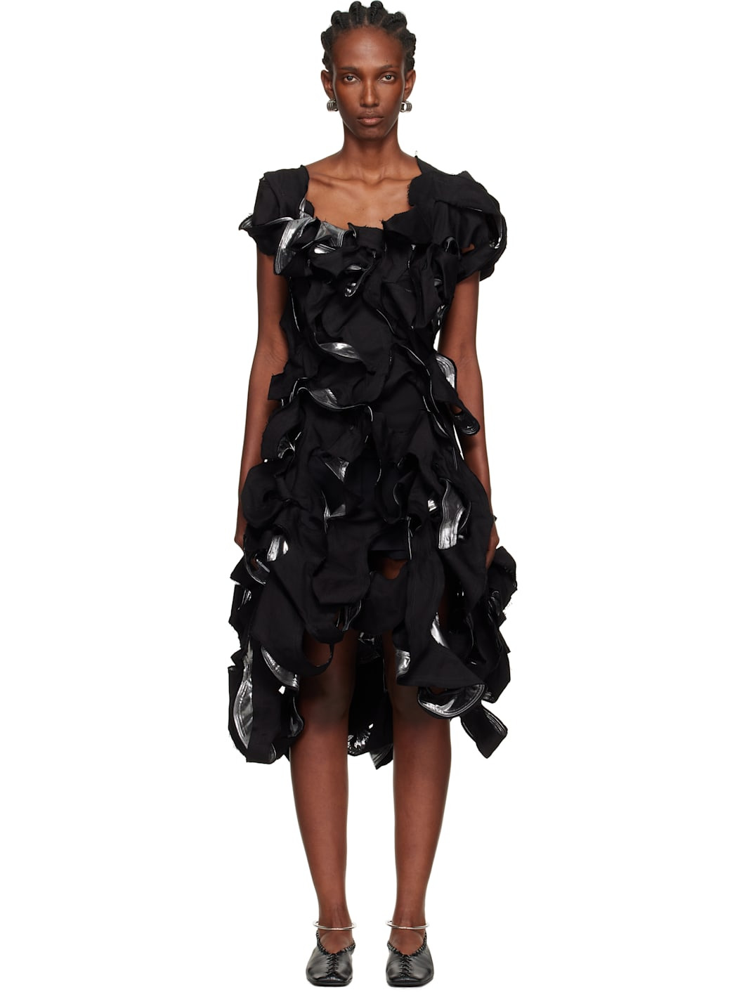 Black & Gunmetal Cut-Out Midi Dress - 1