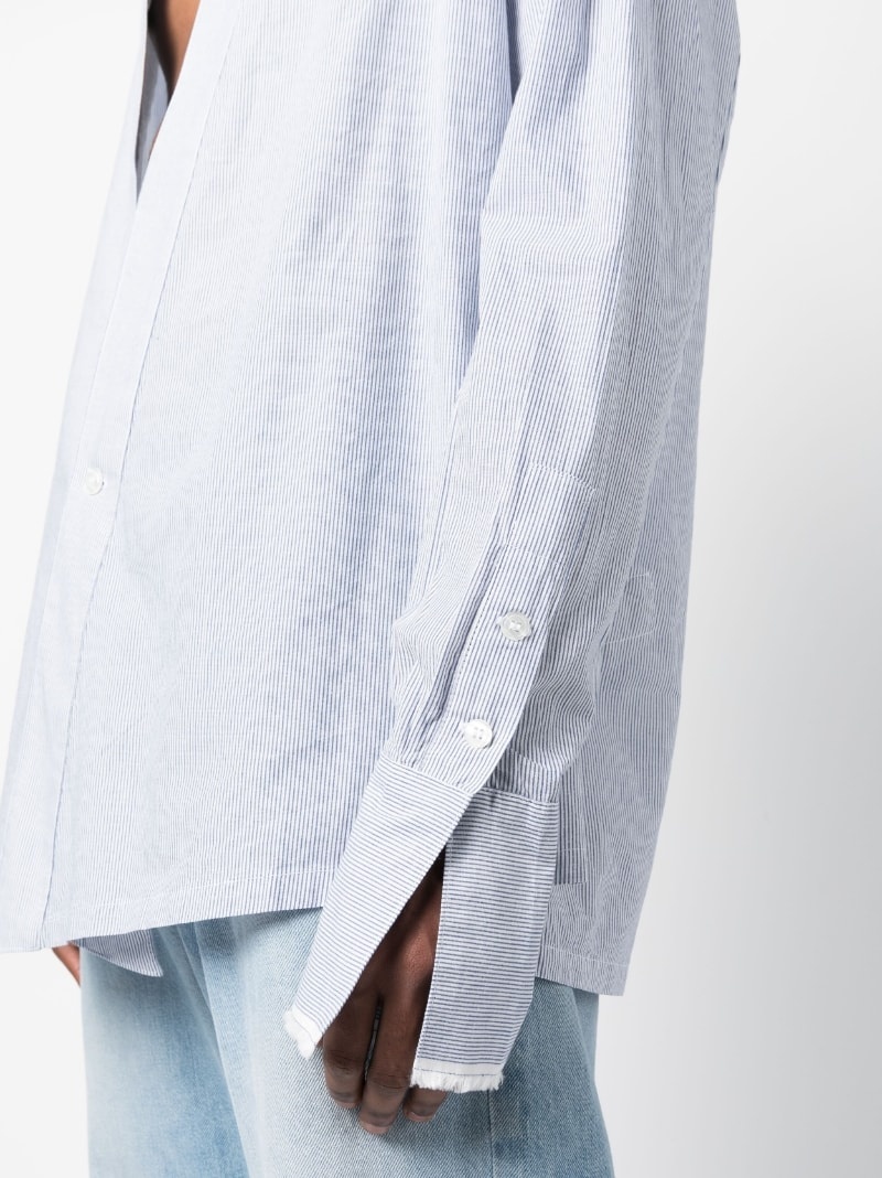pinstripe V-neck long-sleeve shirt - 5