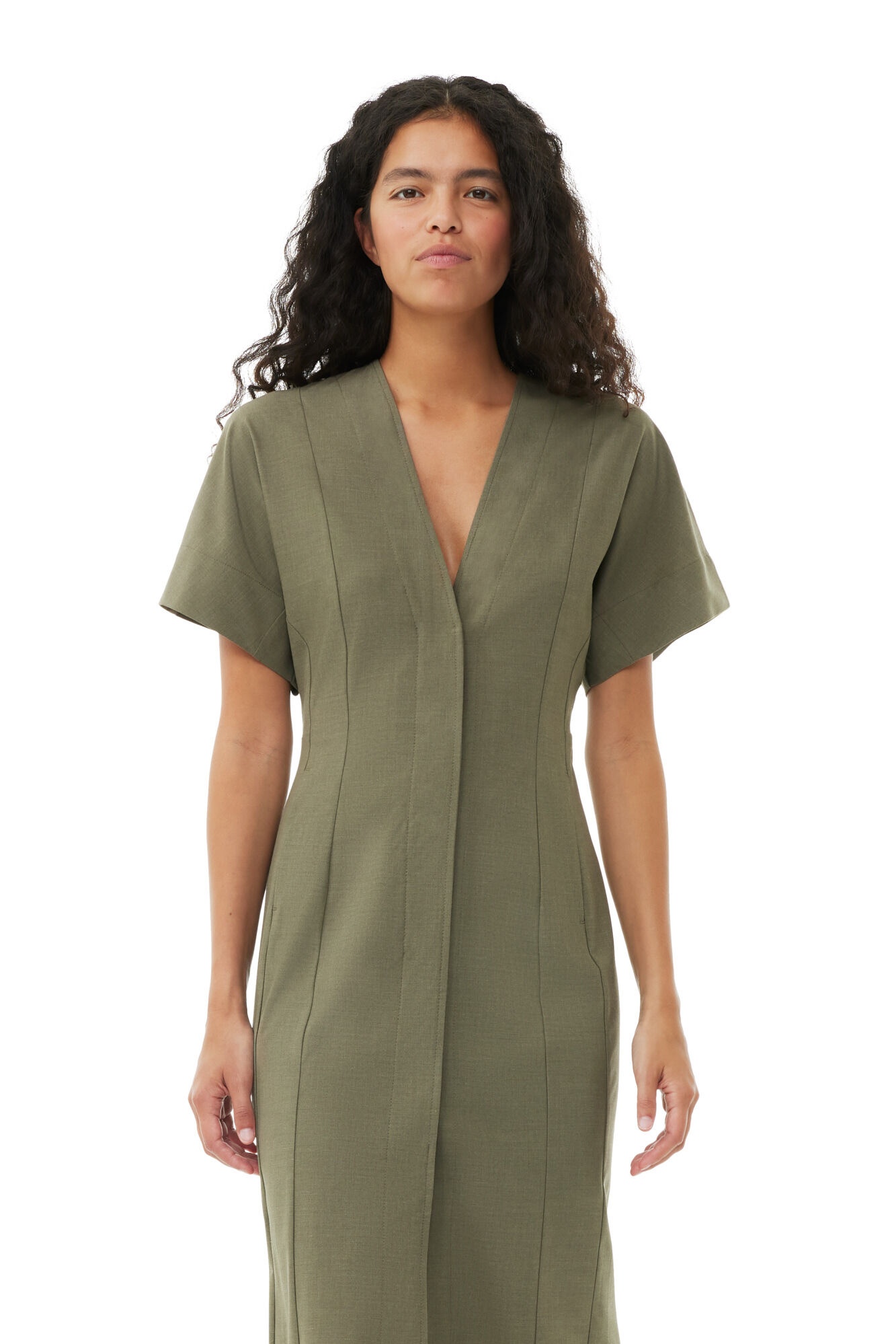 GREEN DRAPEY MELANGE MIDI DRESS - 3