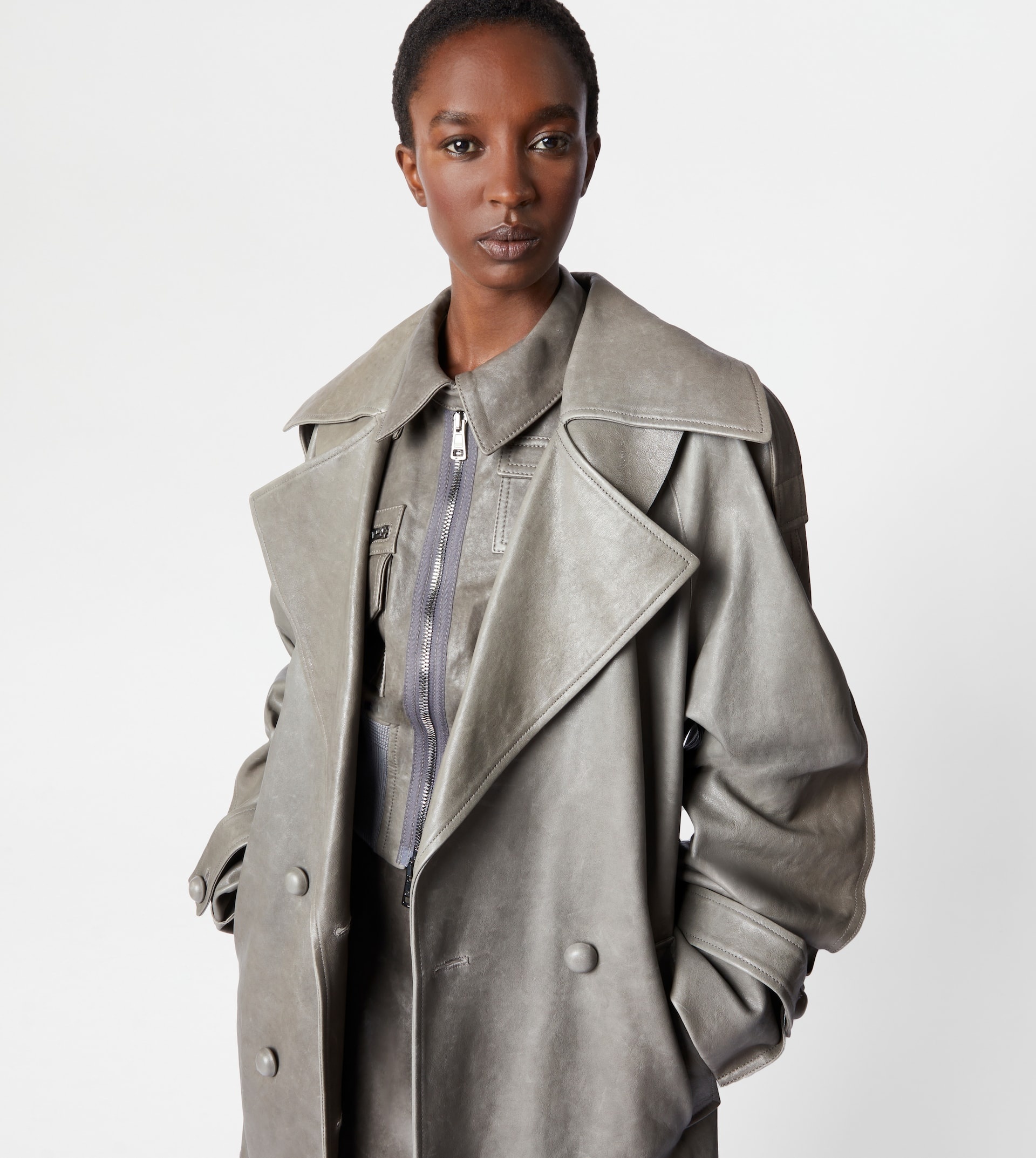 TRENCH COAT IN LEATHER - GREY - 6