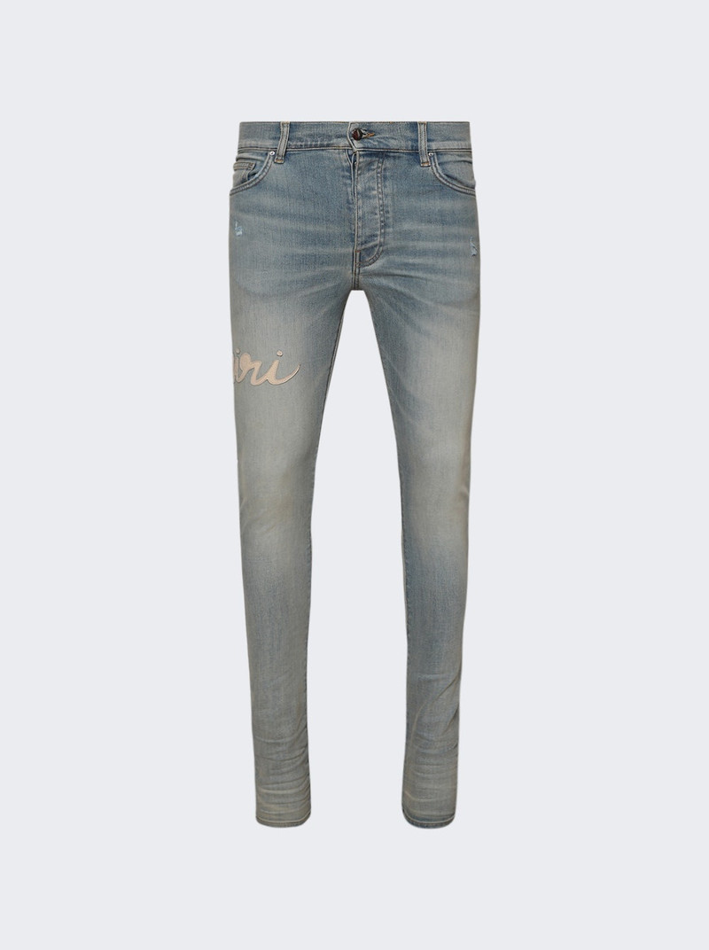 Amiri Script Logo Skinny Jean Antique Indigo - 1