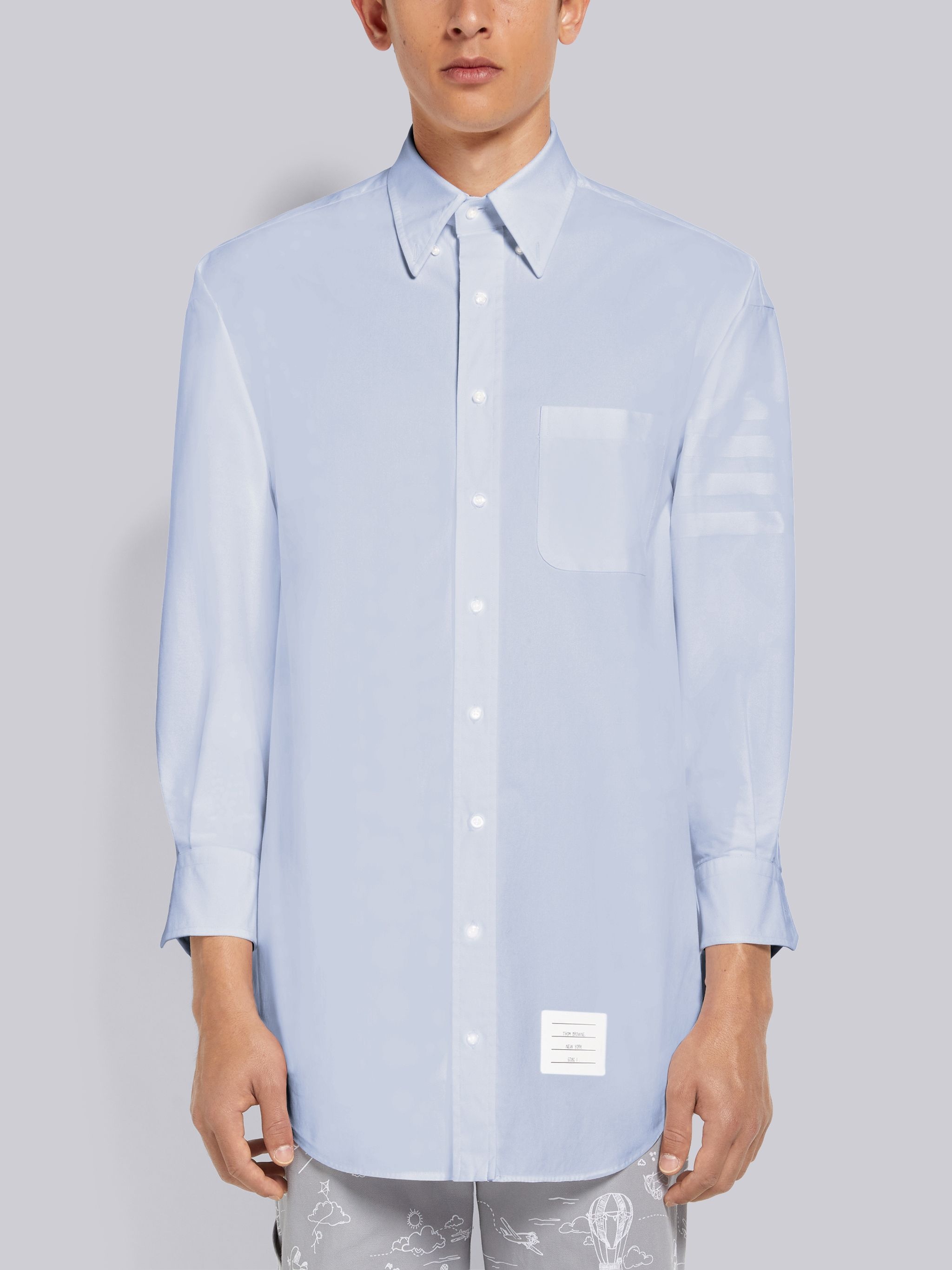 Light Blue Oxford Satin Weave 4-Bar Oversized Shirt - 3