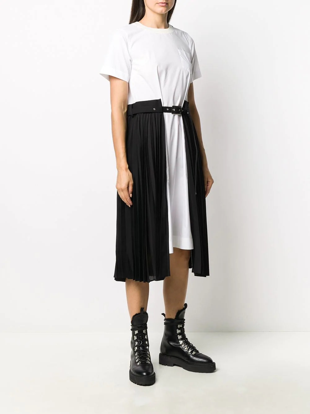 pleated skirt layer T-shirt dress - 3