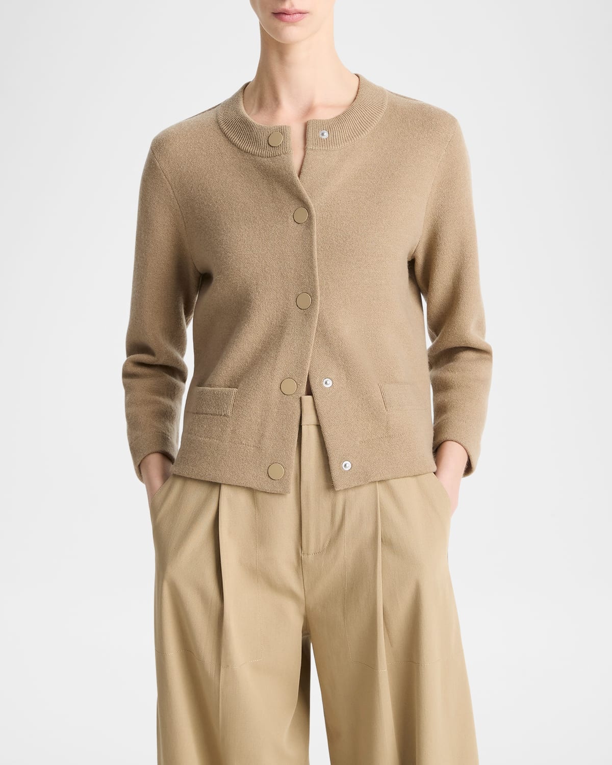 Wool and Cashmere Shrunken Snap Cardigan - 4