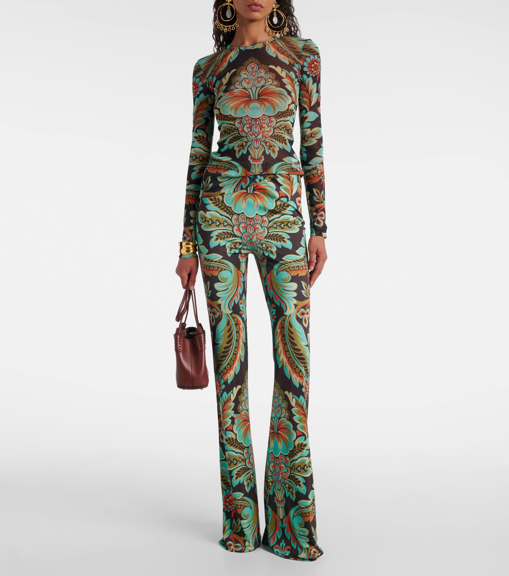 Printed crêpe jersey flared pants - 2