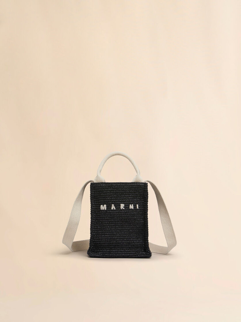 BLACK RAFFIA-EFFECT TOTE MINI BAG 1