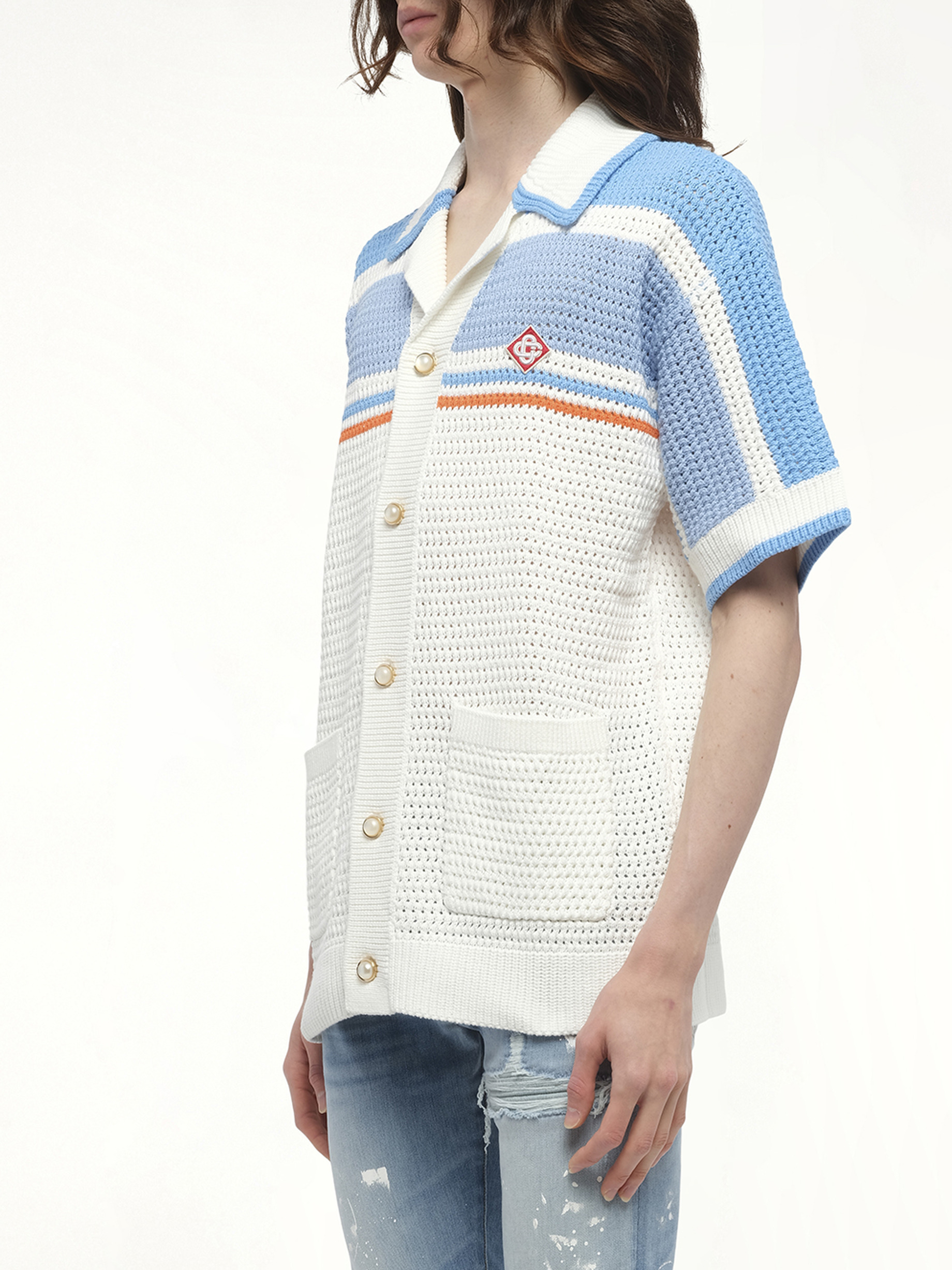 Faux Crochet Shirt in Blue - 5