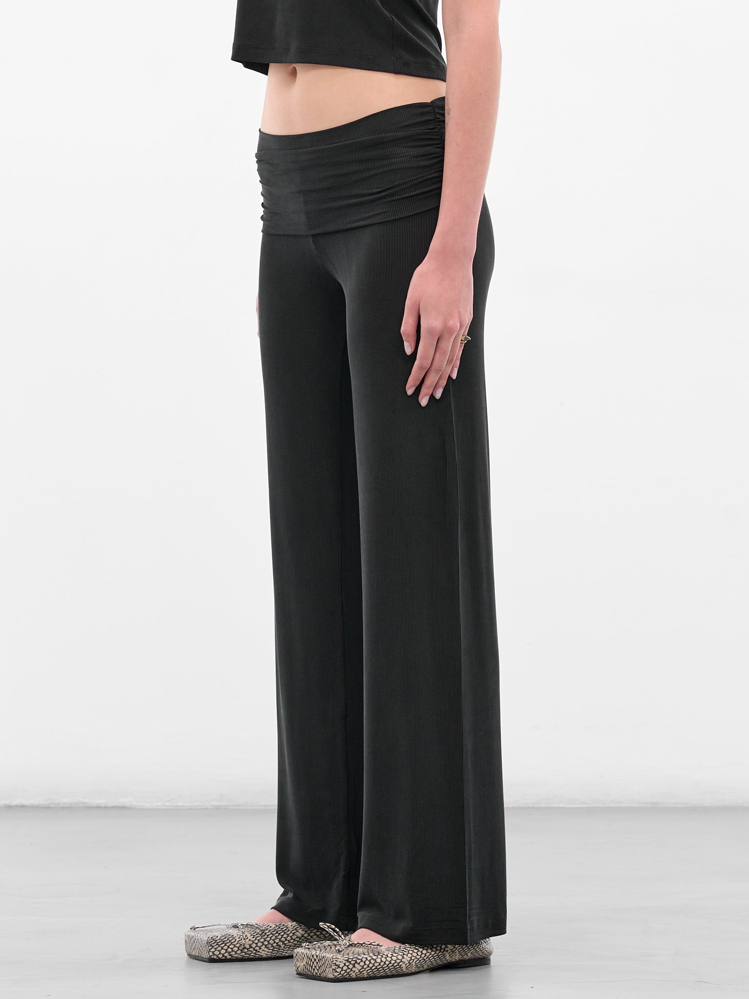 Black Ruched Fold Over Pants - 3