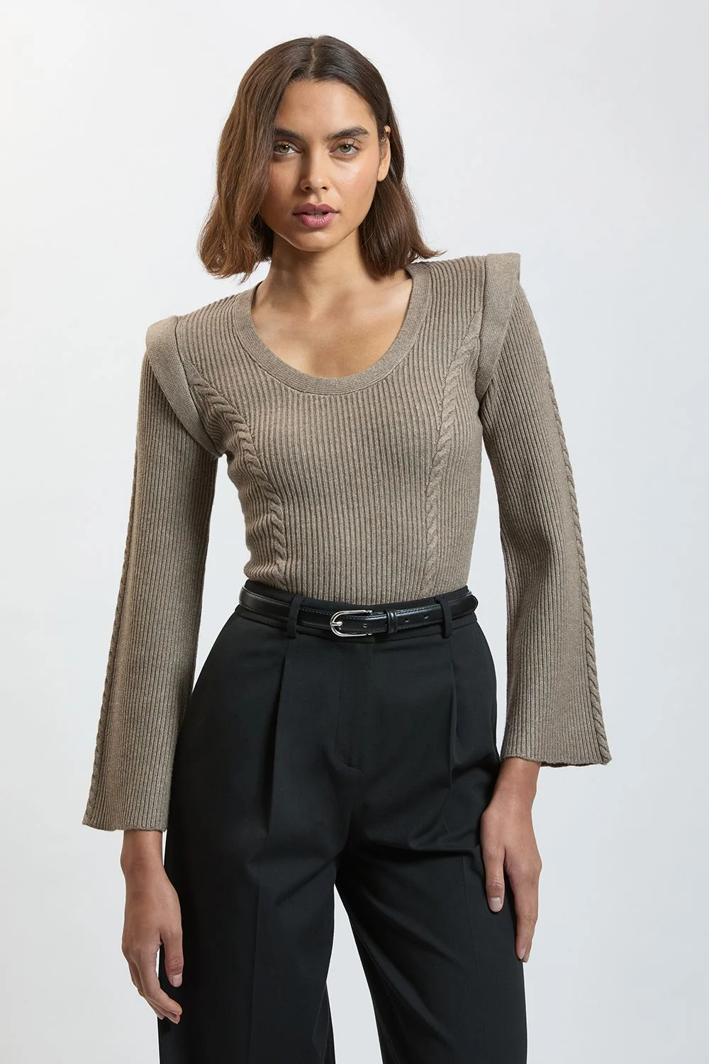 Chain Stitch Wide Shoulder Knitted Top - 1