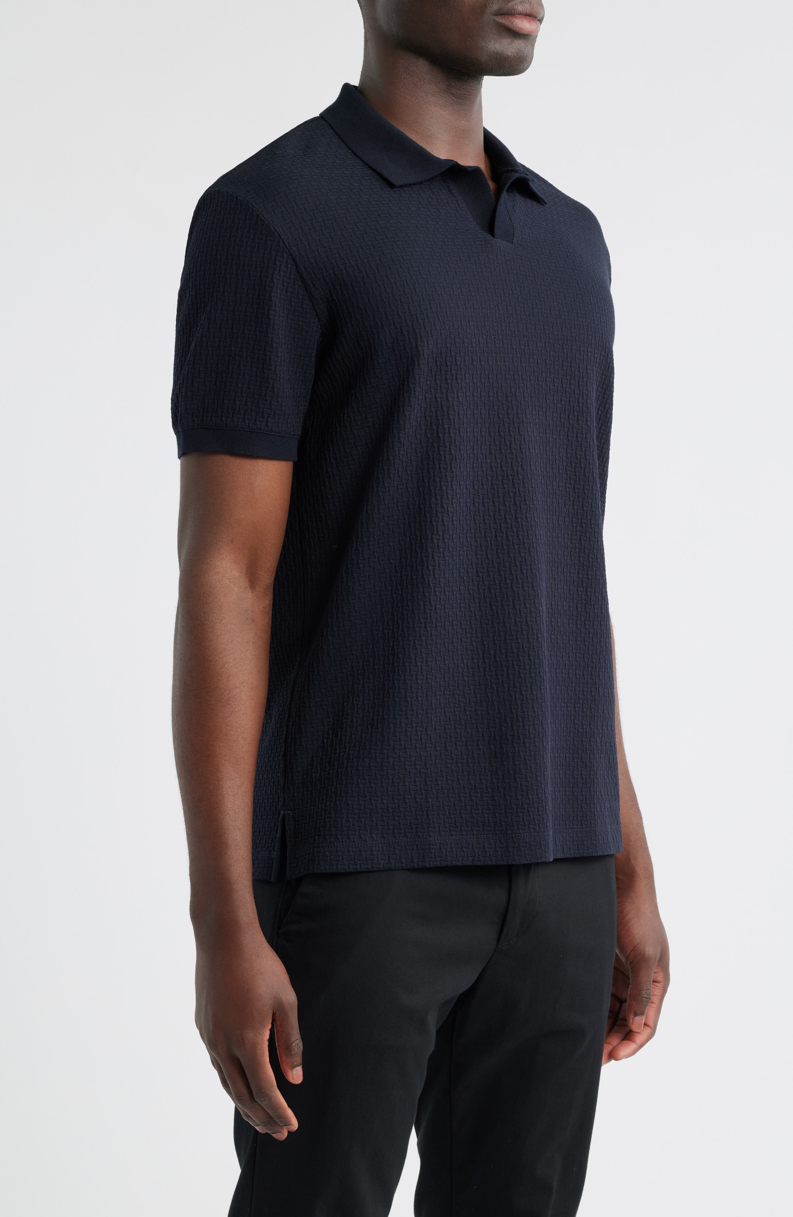 Emporio Armani Tonal Chain Johnny Collar Polo in Blue at Nordstrom - 3