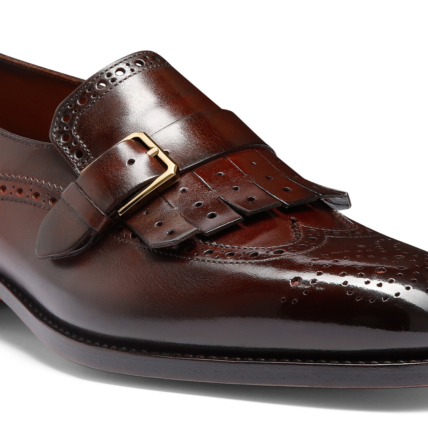 Men's burgundy leather single-buckle loafer with fringe - 5