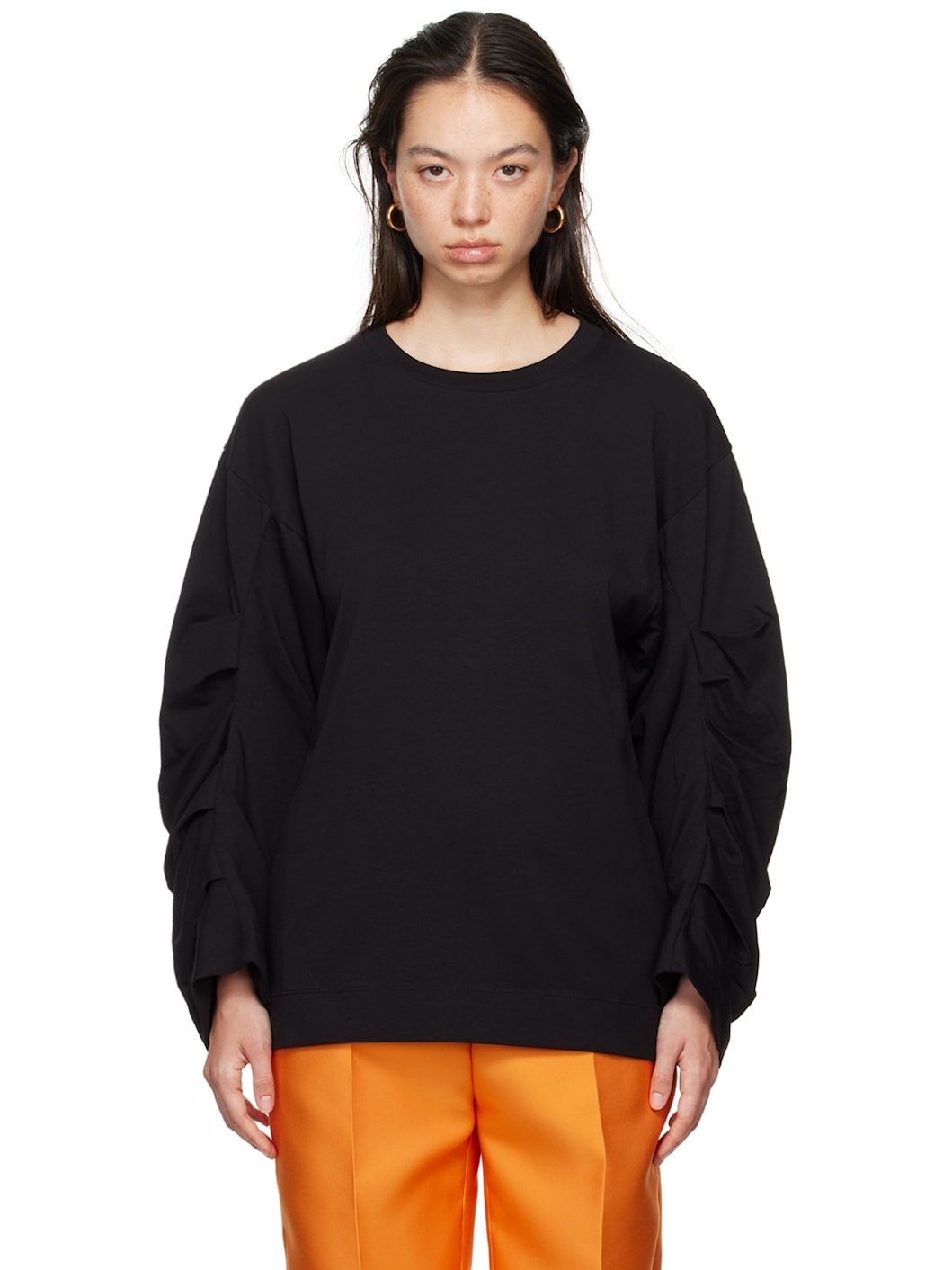 Black Pleated Sleeves T-Shirt - 1