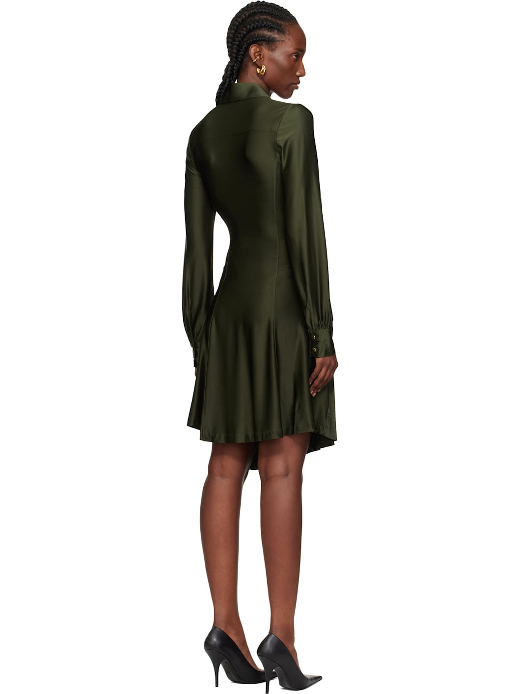 Khaki Draped Jersey Midi Dress - 3