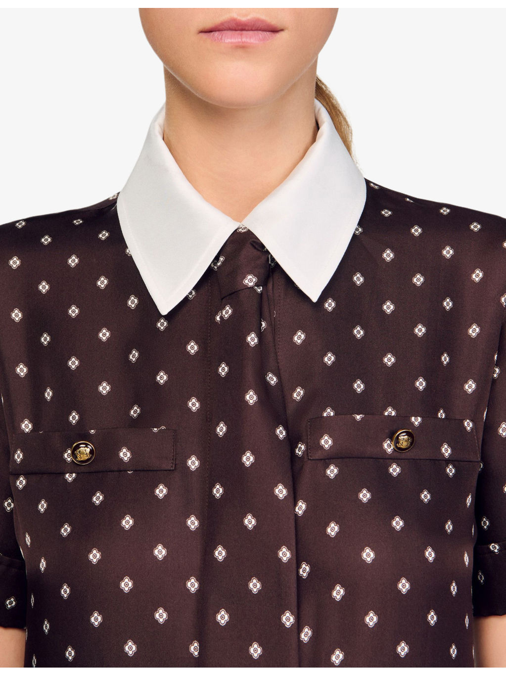 Geometric-Print Contrast-Collar Satin Mini Dress - 5